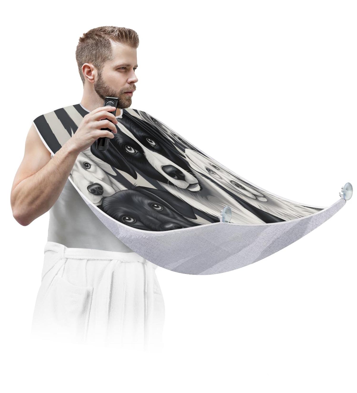 Striped Background Puppy Beard Bib Apron - Beard Hair Catcher for Men | Perfect Father's Day & Christmas Gifts for Dad & Husband - Buy Online on GoSupps.com
