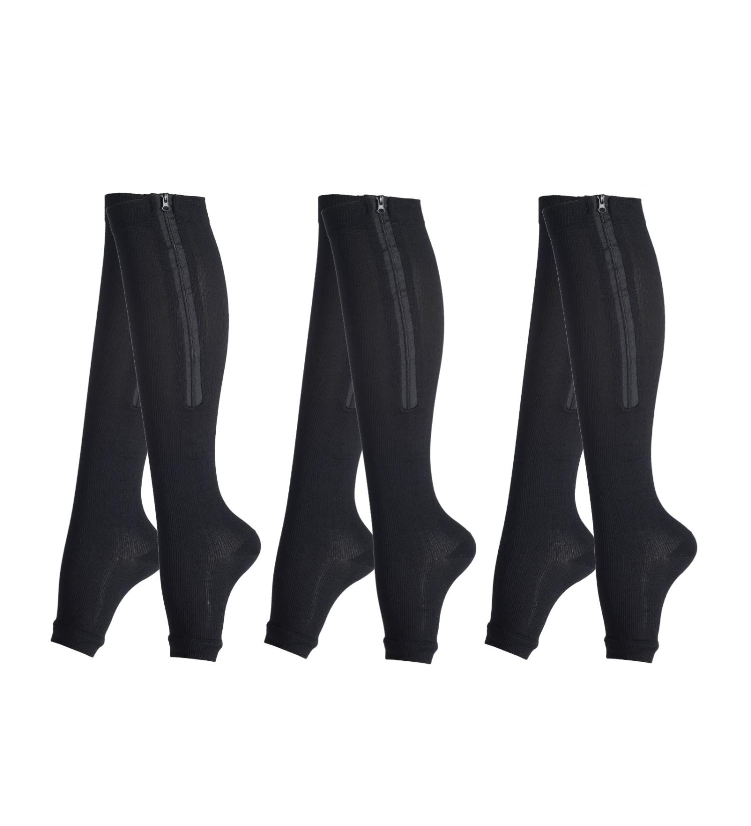 LEOSTEP Zipper Compression Socks Toeless - Knee High Support Stockings for Legs and Muscles - Black S/M - Buy Online on GoSupps.com