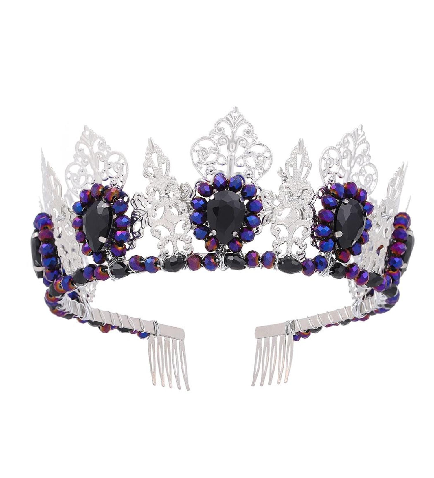 IYOU Queen Crown Headband with Combs Silver Rhinestone Hair Bands Crowns Beads Birthday Costome Halloween Wedding Hair Accessories for Women - Buy Online on GoSupps.com
