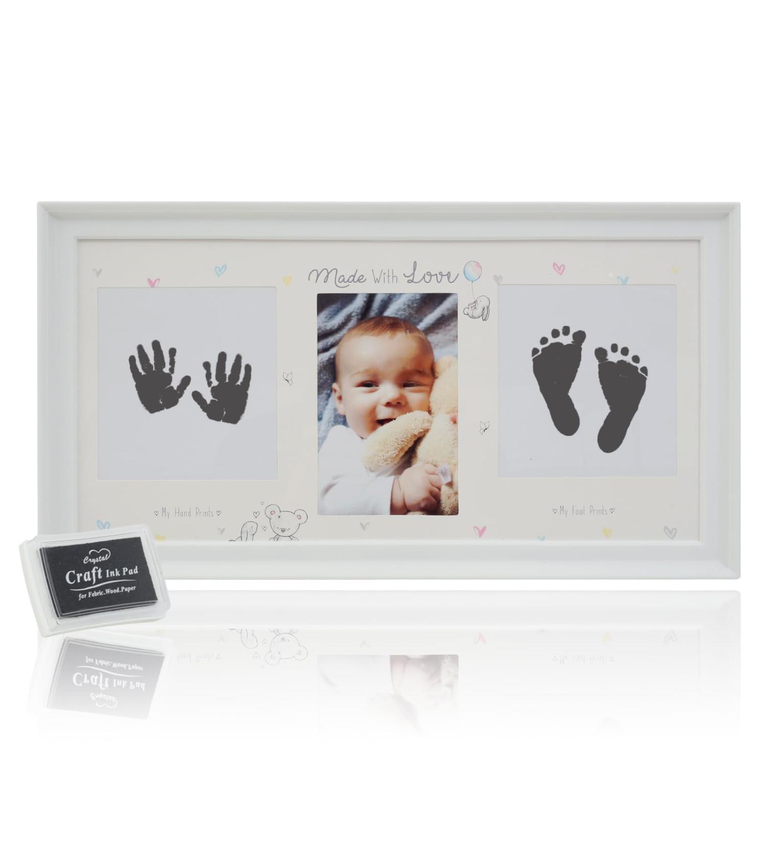 Personalised Baby Hand and Footprint Kit | Newborn Photo Frame Gift Set | Pregnancy and Baby Shower Gifts for New Mum | White 38.5x20.6x2cm - Buy Online on GoSupps.com