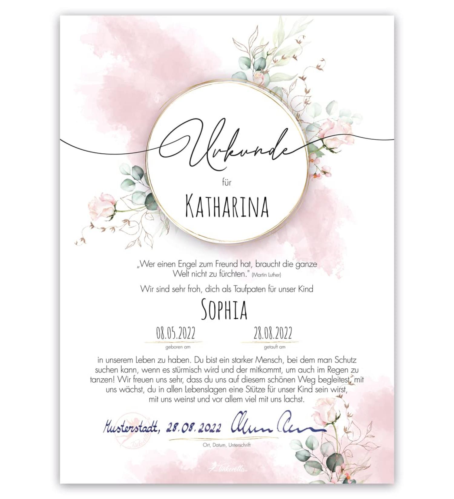Buy Tinkerella Baptismal Certificate for Godparents | Perfect Gift Idea in Rose | International Shipping Available - Buy Online on GoSupps.com