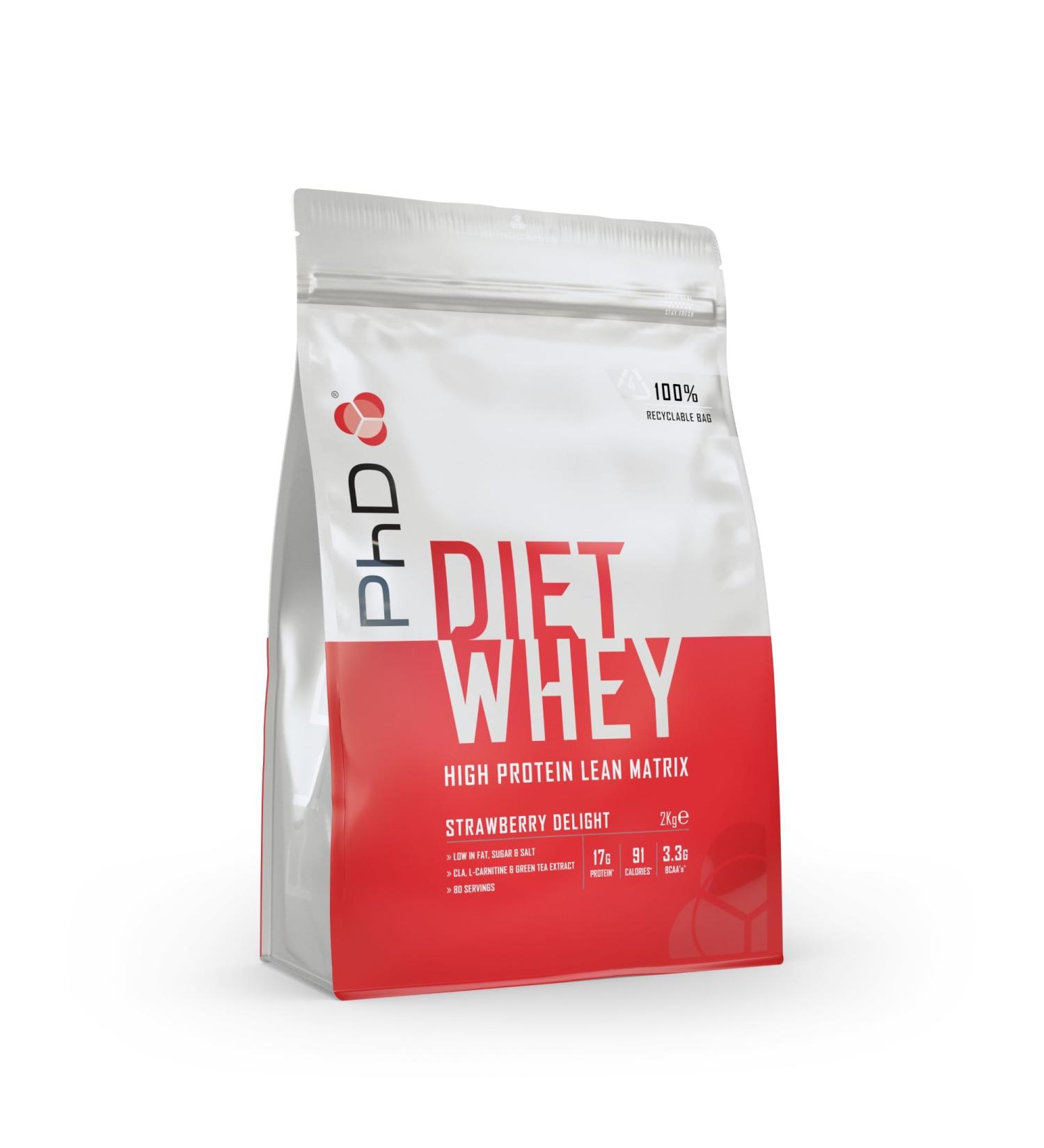 Buy PhD Nutrition Diet Whey Protein Powder - 17g Protein Low Calories 3.3g BCAAs Strawberry Cake Flavor 2kg (80 Portions) - International Shipping Available - Buy Online on GoSupps.com