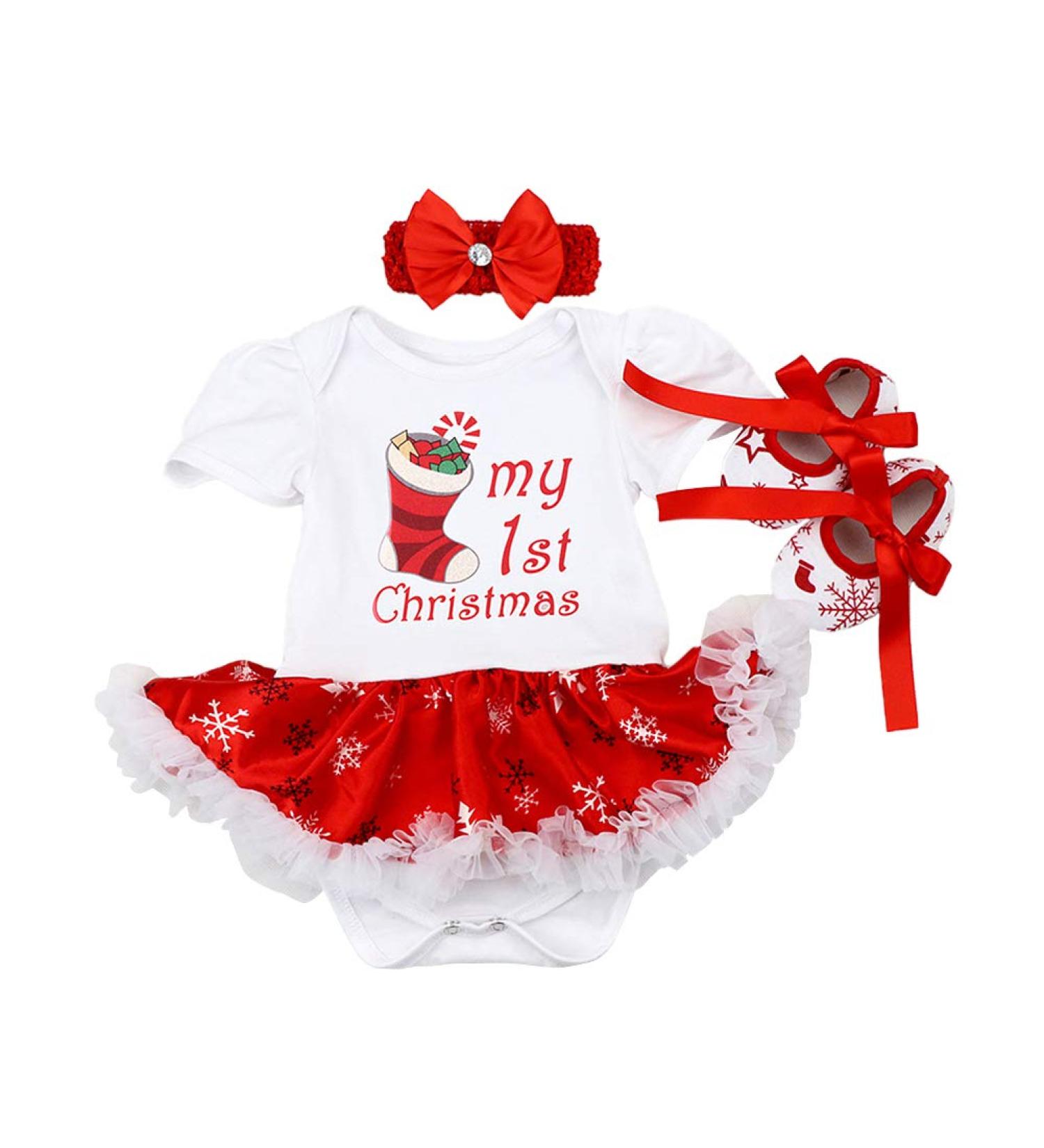 FYMNSI Baby Girl My First Christmas Outfit 3pcs Set Princess Tutu Romper with Shoes Headband | 12-18 Months White Christmas Socks - Buy Online on GoSupps.com