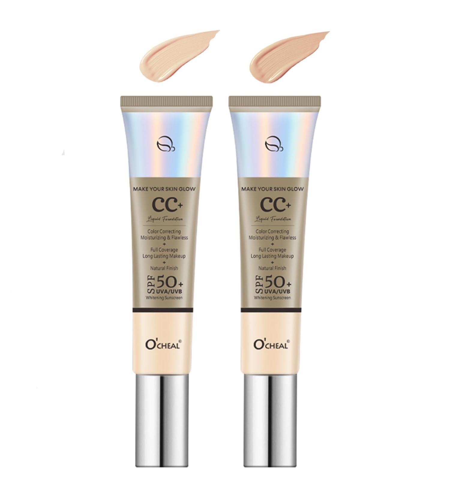Cr me CC correctrice de couleur cran solaire SPF 50 fond de teint couverture compl te cr me CC hydratante imperm able l'eau r sistante la transpiration cr me visage l g re teinte ivoire et - Buy Online on GoSupps.com