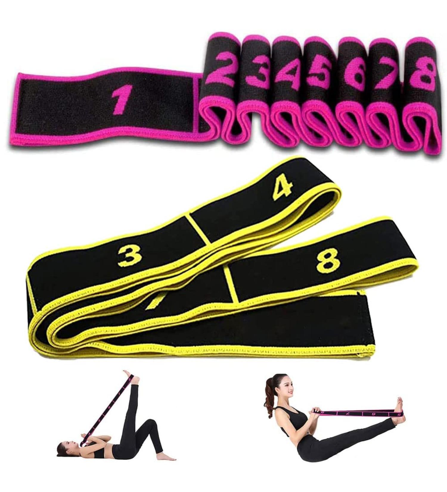 Buy 2 Yoga Bands - Elastic Fitness Stretch Belt with 8 Loops in Yellow & Pink | International Shipping Available - Buy Online on GoSupps.com