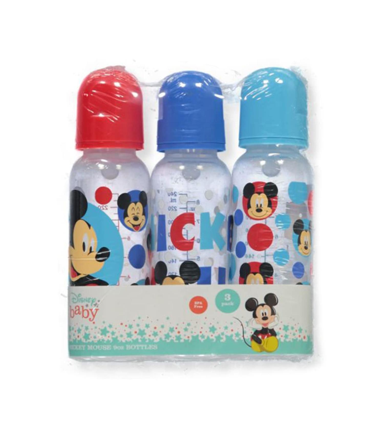 Disney Cudlie Mickey Mouse Baby Boy 3 Pack 9oz Bottles with Bright Mickey Print