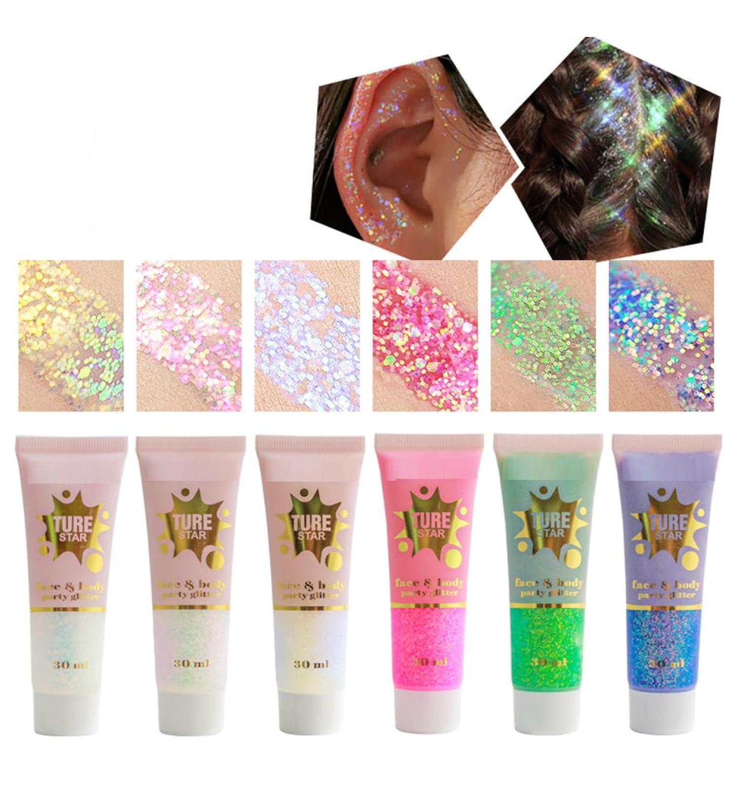 Shop 6 Color Body Glitter Gel | Chunky Glitter Sequins for Face & Body | Shimmering Mermaid Gel - International Shipping - Buy Online on GoSupps.com