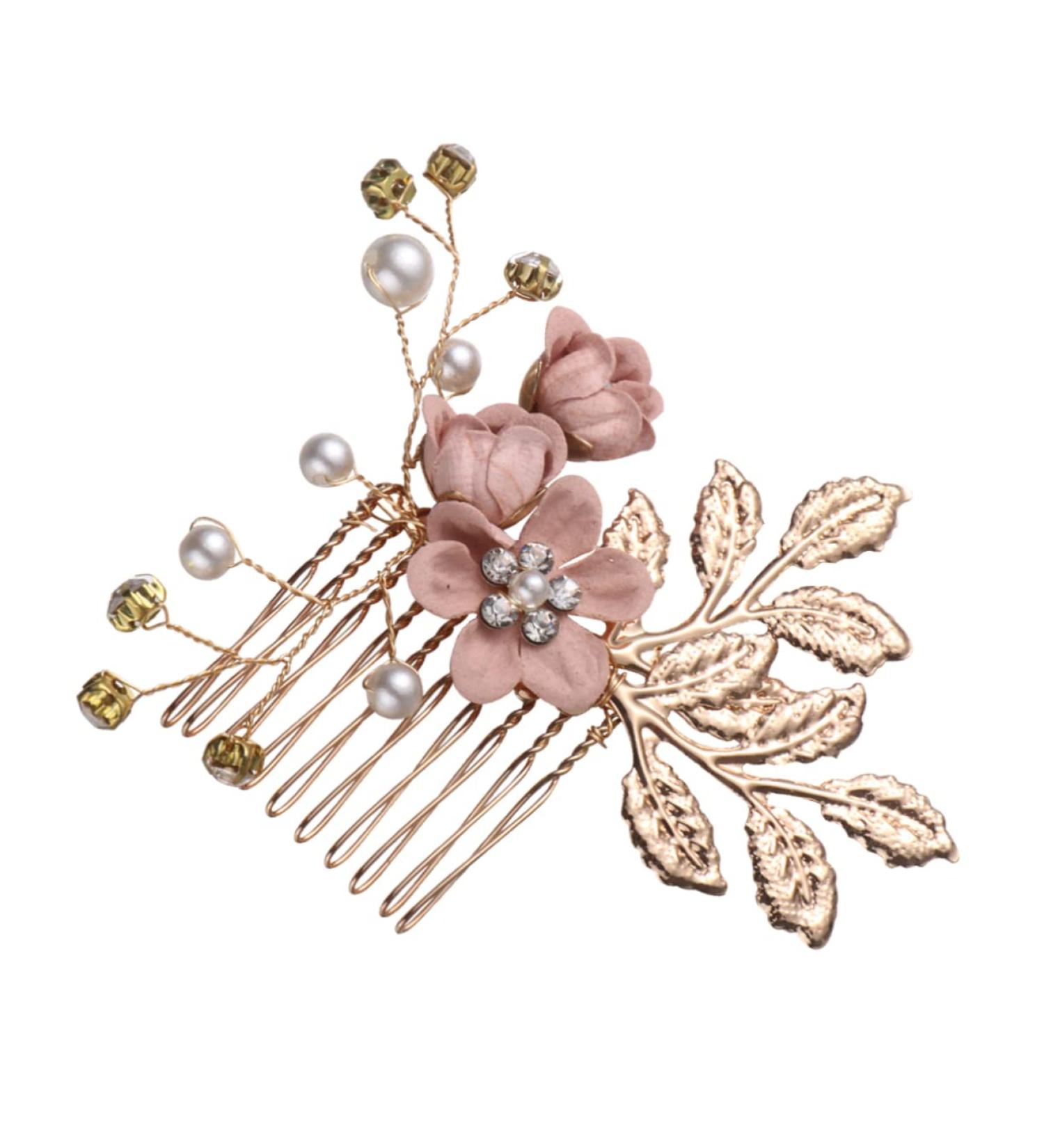 Didiseaon Flower Hair Accessories Rhinestone Headpiece Bridal Headpiece Rhinestone Hair Comb Jeweled Hair Combs Pearl Hair Comb Wedding Gold Hair Comb Clip Tiara Crystal Set Pink Bride - Buy Online on GoSupps.com