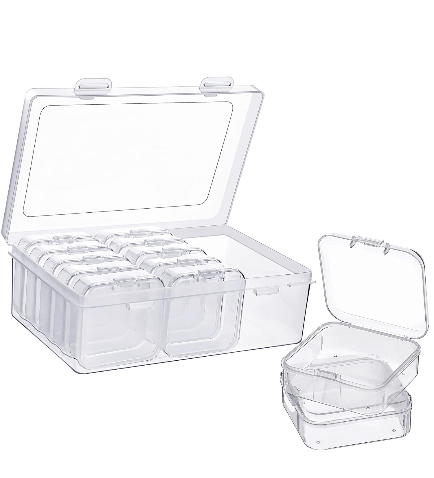 12-Piece Small Clear Plastic Beads Storage Containers with Hinged Lid - Ideal for Jewelry, Diamonds, DIY Art Crafts - 2.12 x 2.12 x 0.79 Inch - Buy Online on GoSupps.com