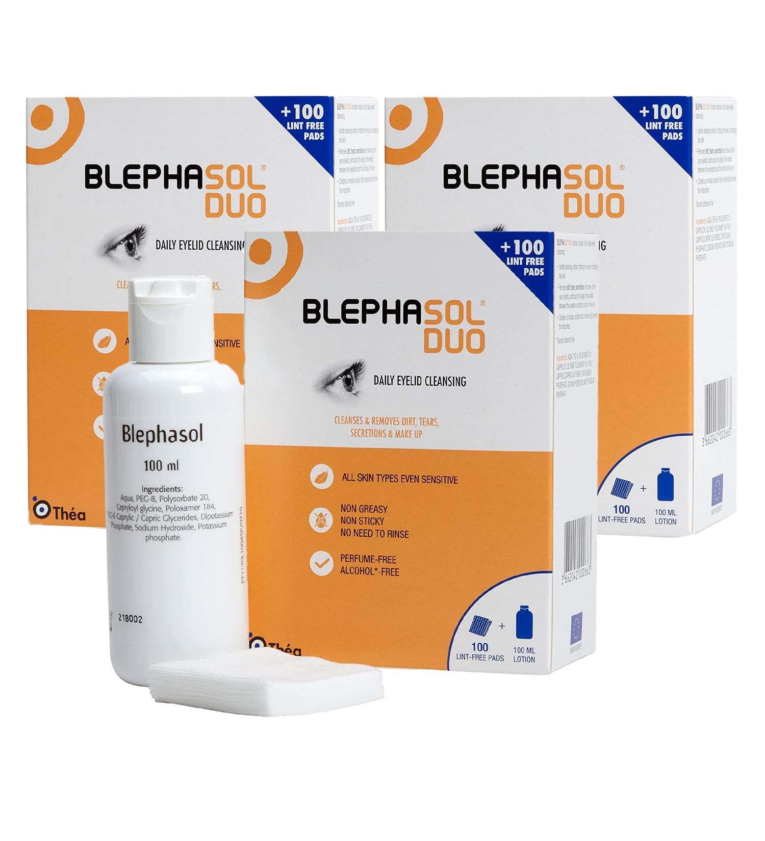 3 x Blephasol Duo 100 ml Micellar Eyelid Cleansing Lotion with Lint-Free Pads | Gentle Makeup Remover for Inflamed & Sensitive Eyelids - Buy Online on GoSupps.com