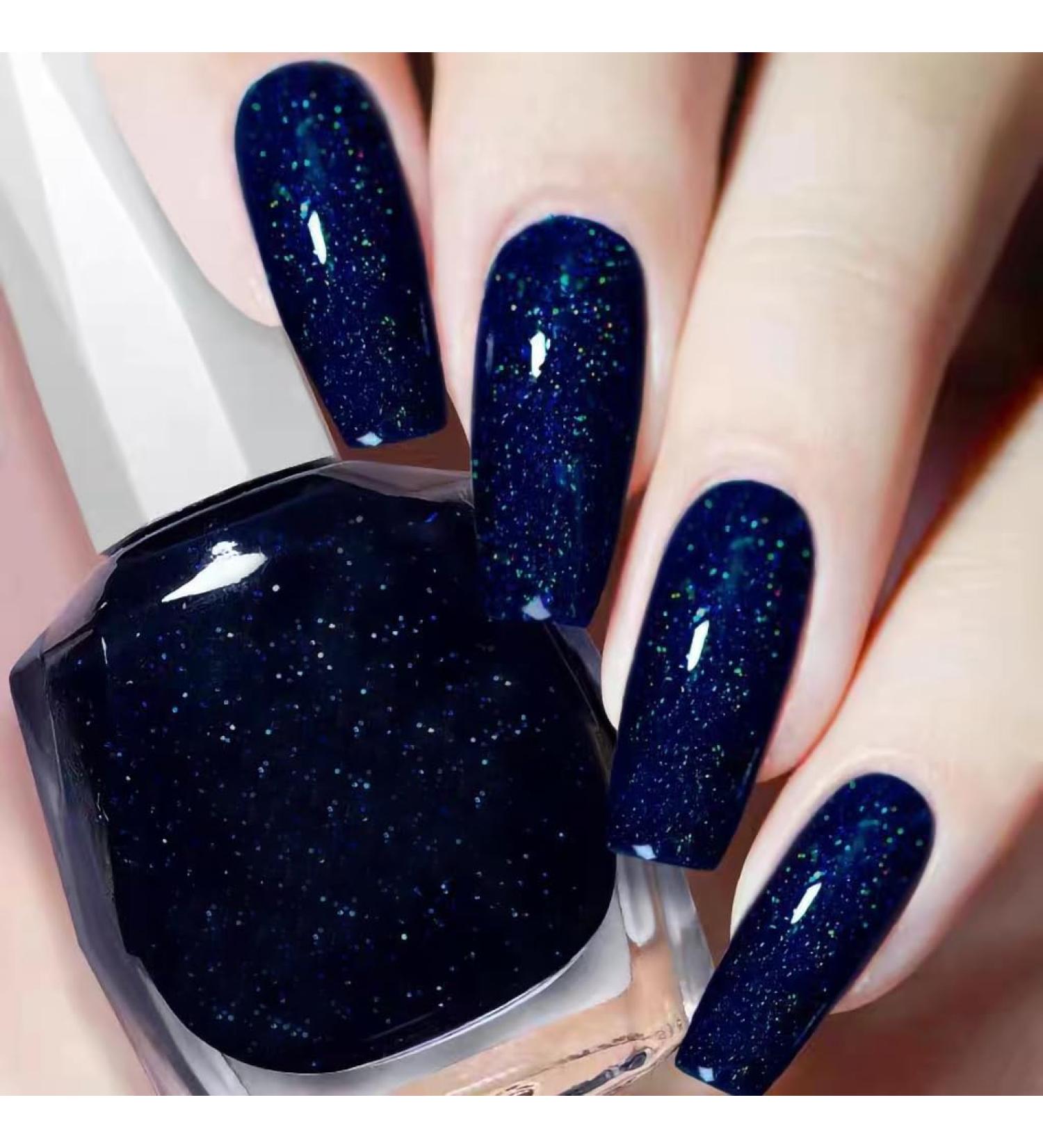 Glitter Nail Polish Dark Blue Nail Varnish Diamond Glitter Quick Dry Nail Polish No UV Lamp Curing Long Lasting Chip Resistant Non-Toxic Quick Drying Salon Manicure Home Manicure(17#Dark Blue) 17-Dark Blue - Buy Online on GoSupps.com