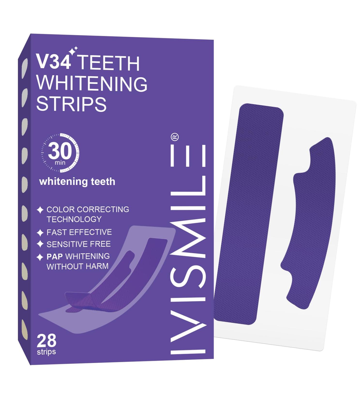 Ivismile Whitening Strips - V34 Purple Color Corrector | Peroxide-Free Teeth Whitening - 28 Non-Sensitive Strips for Bright Smiles - Buy Online on GoSupps.com