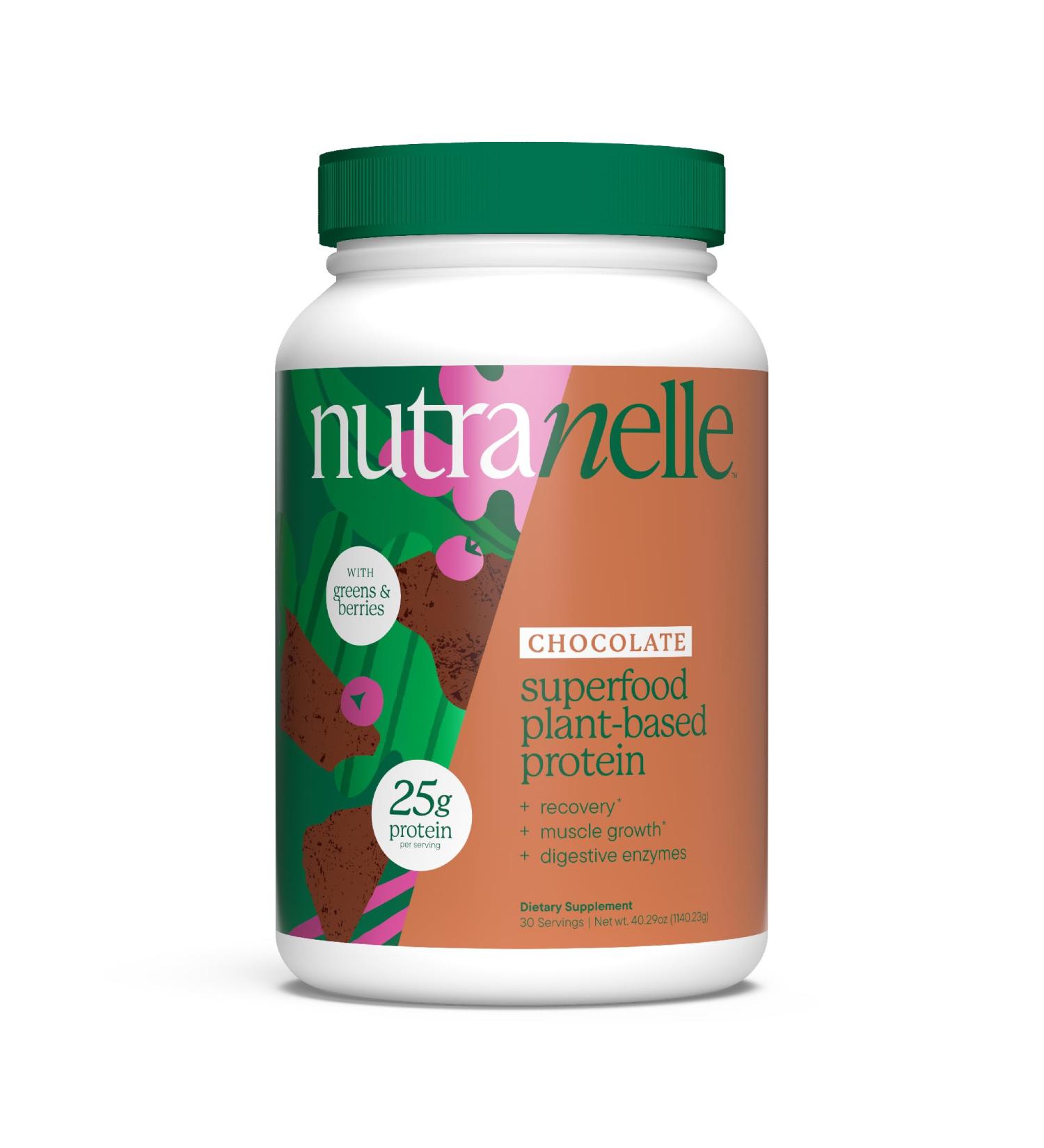 NUTRANELLE Chocolate Protein Powder - 25g Vegan Protein Powder with Greens - Unsweetened & Gluten Free Plant Based Protein - Gluten Free Nutrition Made in USA - Perfect for Smoothies Shakes & Recipes Chocolate 2.4 Pound (P  - Buy Online on GoSupps.com