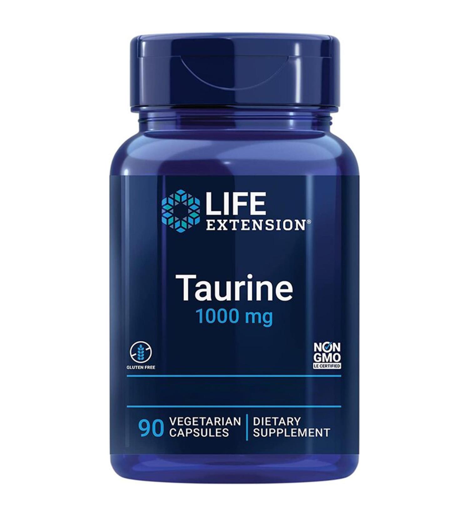 Life Extension Taurine 1000mg High Dose Vegan Capsules - 90 Count | Laboratory Tested, Gluten-Free, Vegetarian, Non-GMO - Buy Online on GoSupps.com