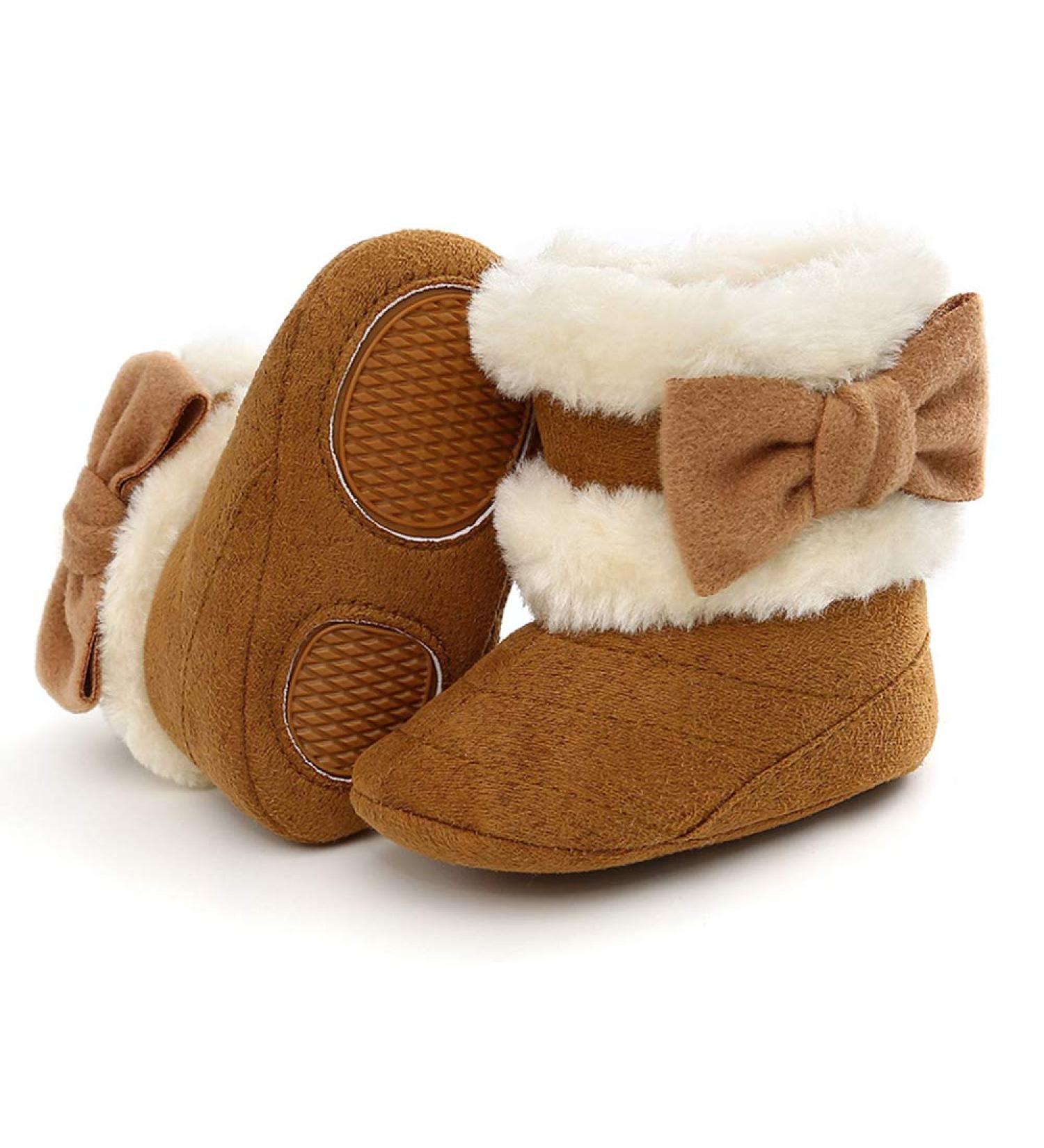 RVROVIC Baby Boys Girls Plush Winter Snow Boots - Bowknot Anti-Slip Fleece Infant Boots (Brown, 6-12 Months) - Buy Online on GoSupps.com
