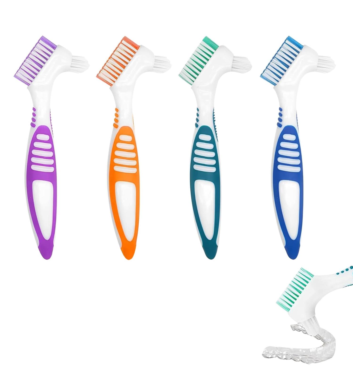 TYVOM 4PCS Denture Brush Set - Dual Head Premium Hygiene Toothbrushes for Cleaning Retainers and False Teeth - Buy Online on GoSupps.com