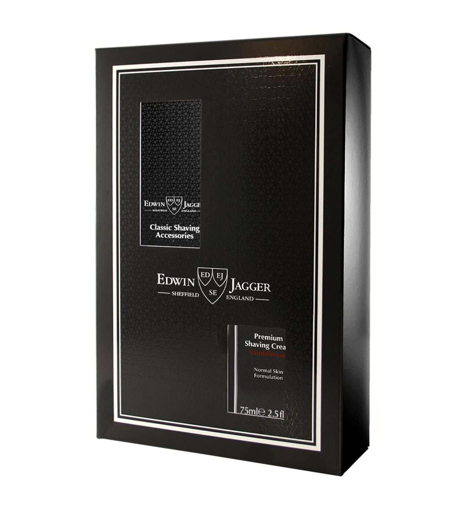Edwin Jagger Ebony DE Safety Razor & Sandalwood Shaving Cream Set - Premium Shaving Essentials for Smooth Skin - Buy Online on GoSupps.com