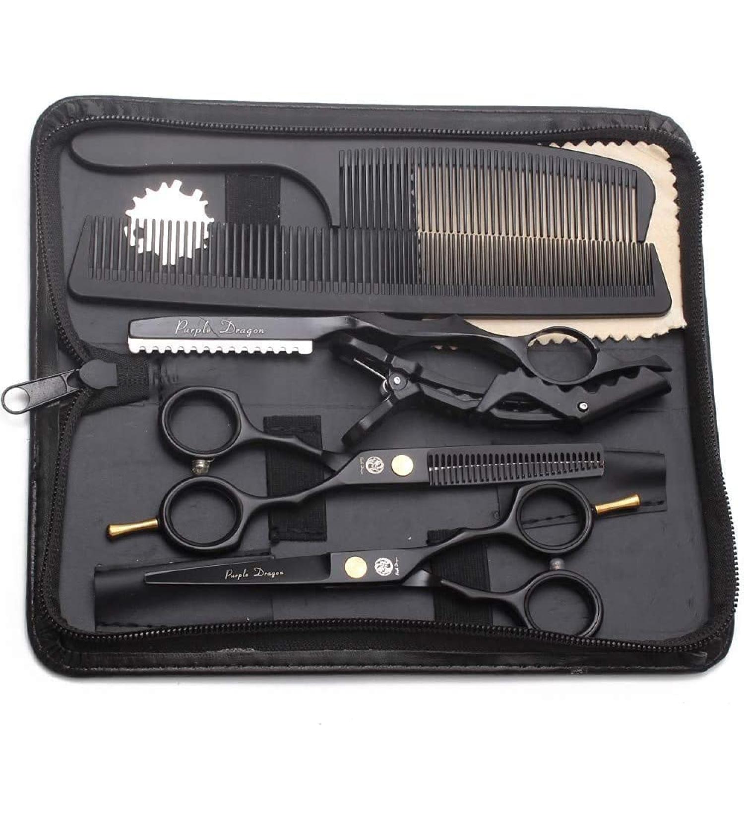 Purple Dragon 5.5 Inch Professional Hair Scissors Set - Sharp Hairdressing Scissors for Men & Women Barbers & Beginners - Perfect Haircut Tool in Black - Buy Online on GoSupps.com