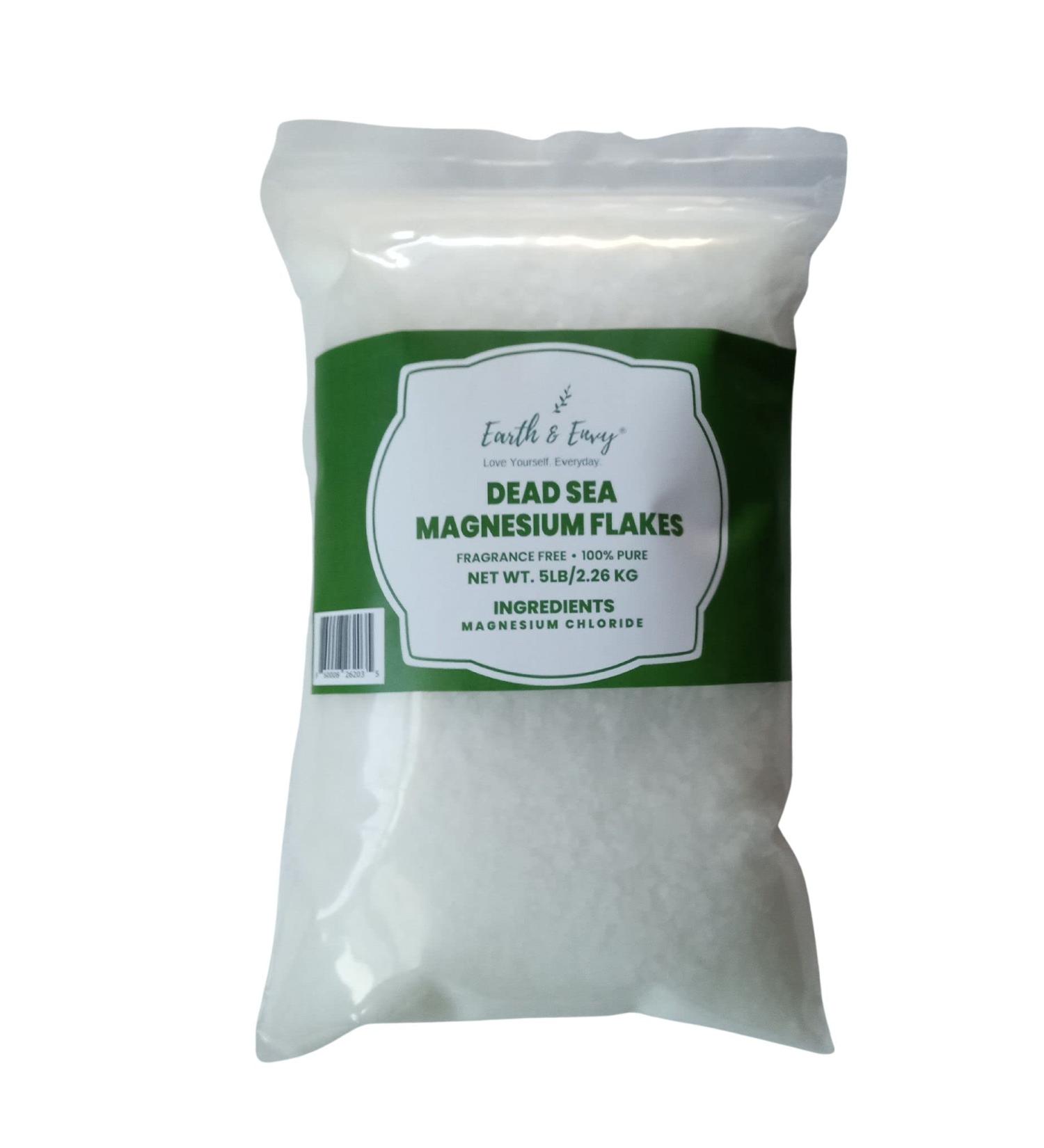 Earth & Envy Dead Sea Magnesium Bath Flakes 5LB - Resealable Bag/Container | Natural Epsom Salt Alternative - Buy Online on GoSupps.com