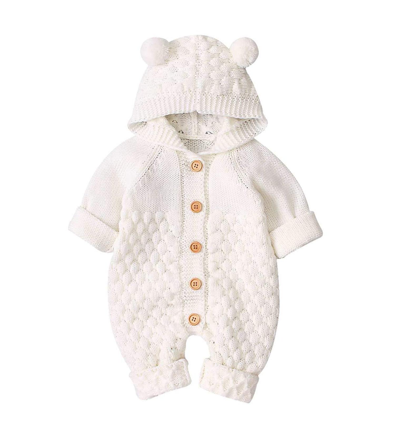 Haokaini Newborn Baby Ear Hooded Knitted Winter Romper Snowsuit 3-6 Months Beige - Buy Online on GoSupps.com