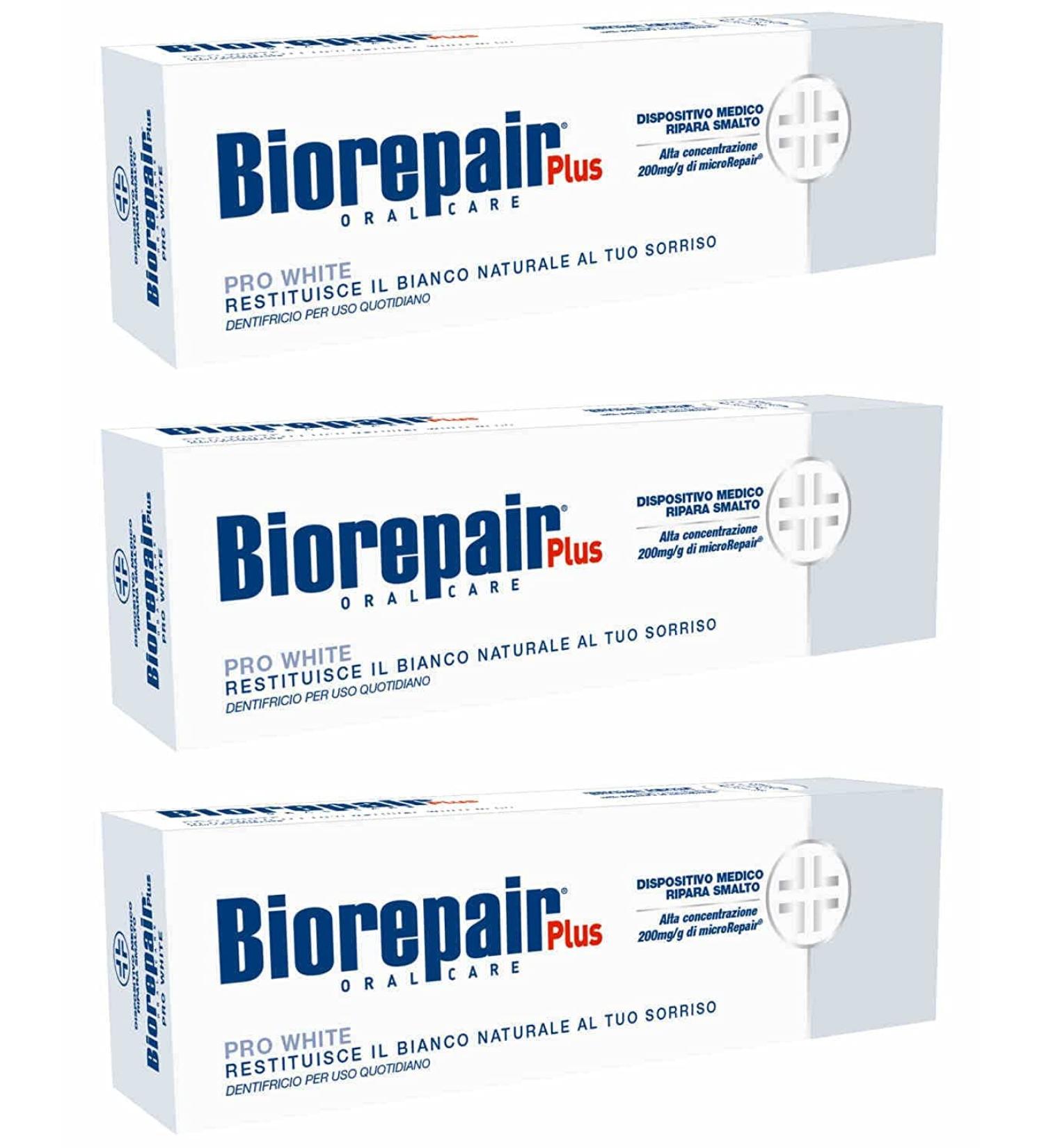 Biorepair Pro White Daily Toothpaste - 2.54 Fluid Ounces (75ml) Tubes (Pack of 3) Italian Import