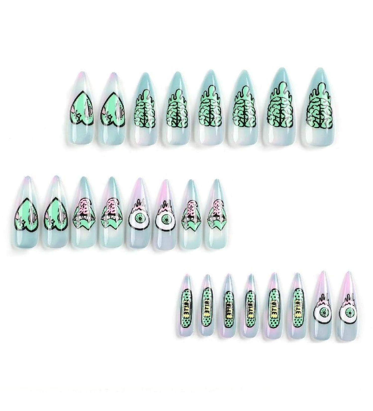 24Pcs Halloween Heart Eyeball Lip Wearing False Nails Full Coverage Coffin Press On Nails Long Artifical Fake Nail False Nails Long - Buy Online on GoSupps.com