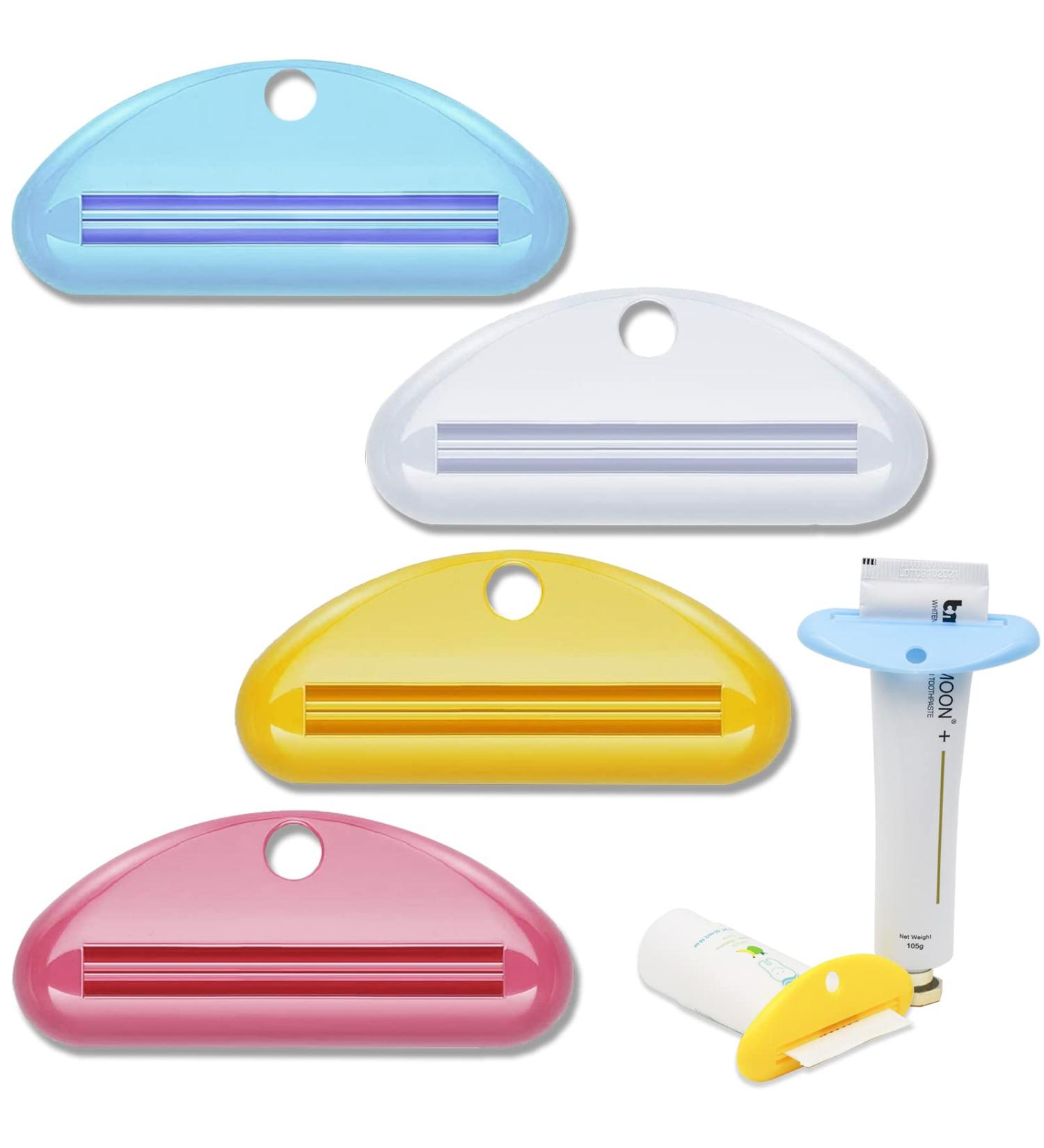 4 Pack Toothpaste Tube Squeezer Dispenser - White Pink Yellow Blue Colors - Squeeze Roll Tool - Buy Online on GoSupps.com