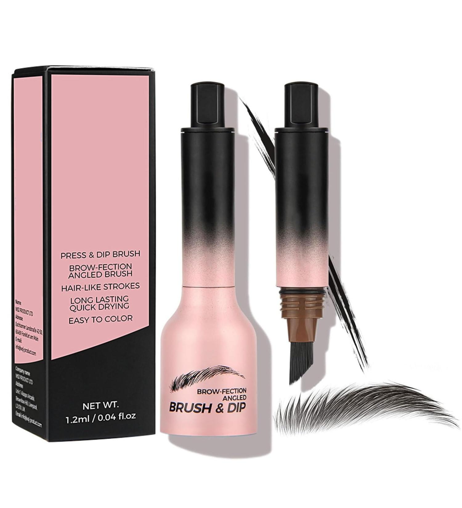 Liquid Eyebrow Brush Beginner Brow-Fection Angled Brush & Dip Waterproof Long Lasting Smudge Proof Brow Pencil with Square Brush and Dip for Eyebrows Quick Drying Outlining Filling (#06Grayblack) - Buy Online on GoSupps.com