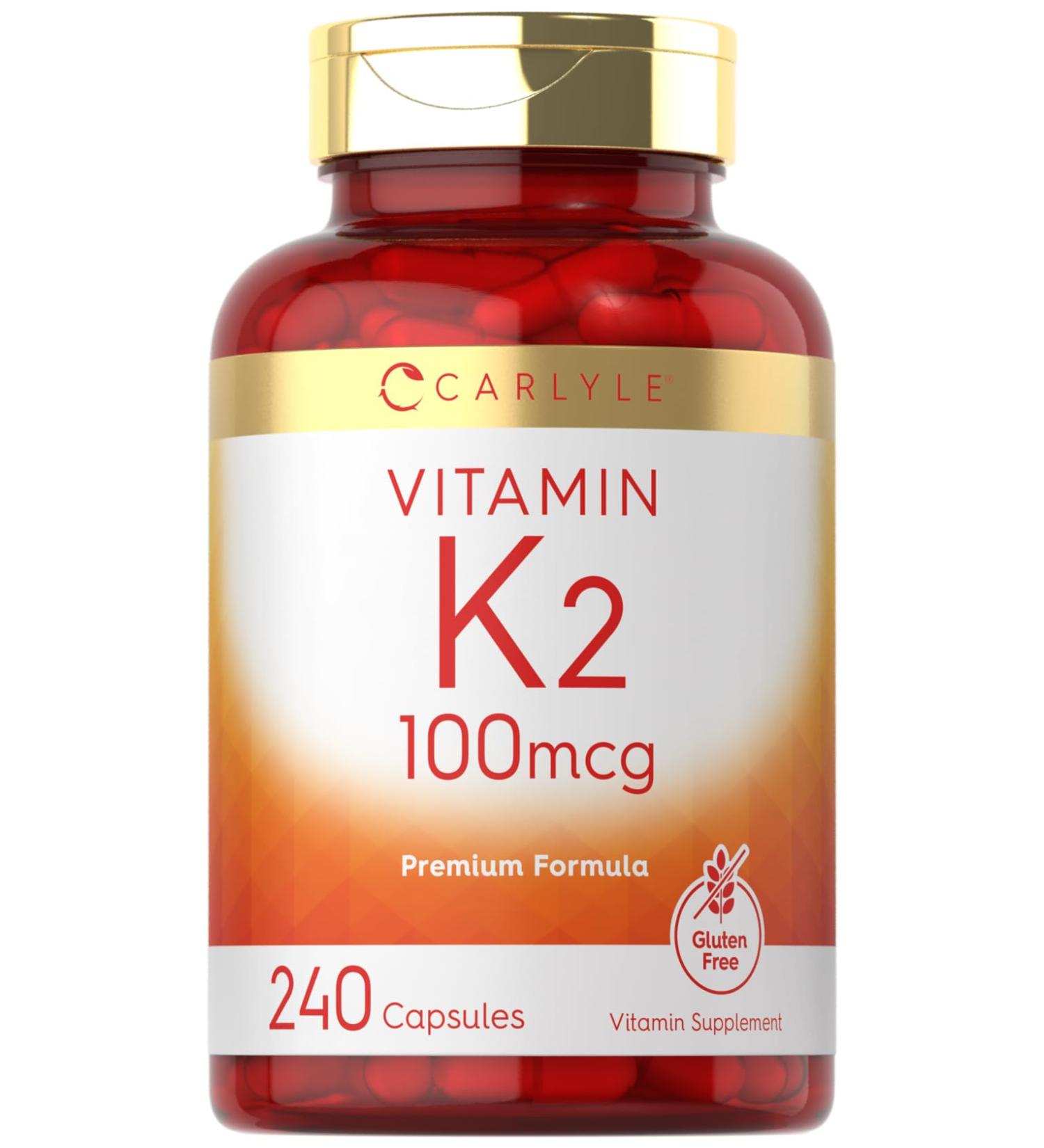 Carlyle Vitamin K2 Supplement 100 mcg | K2 MK-4 | 240 Capsules | Non-GMO & Gluten Free - Buy Online on GoSupps.com