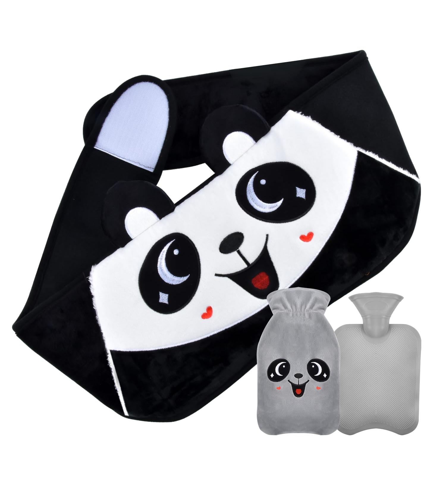 3-in-1 Portable PVC Panda Hot Water Bottle | Soft Waist Cover & Hand Warmer for Pain Relief - Ideal for Kids & Adults - Buy Online on GoSupps.com