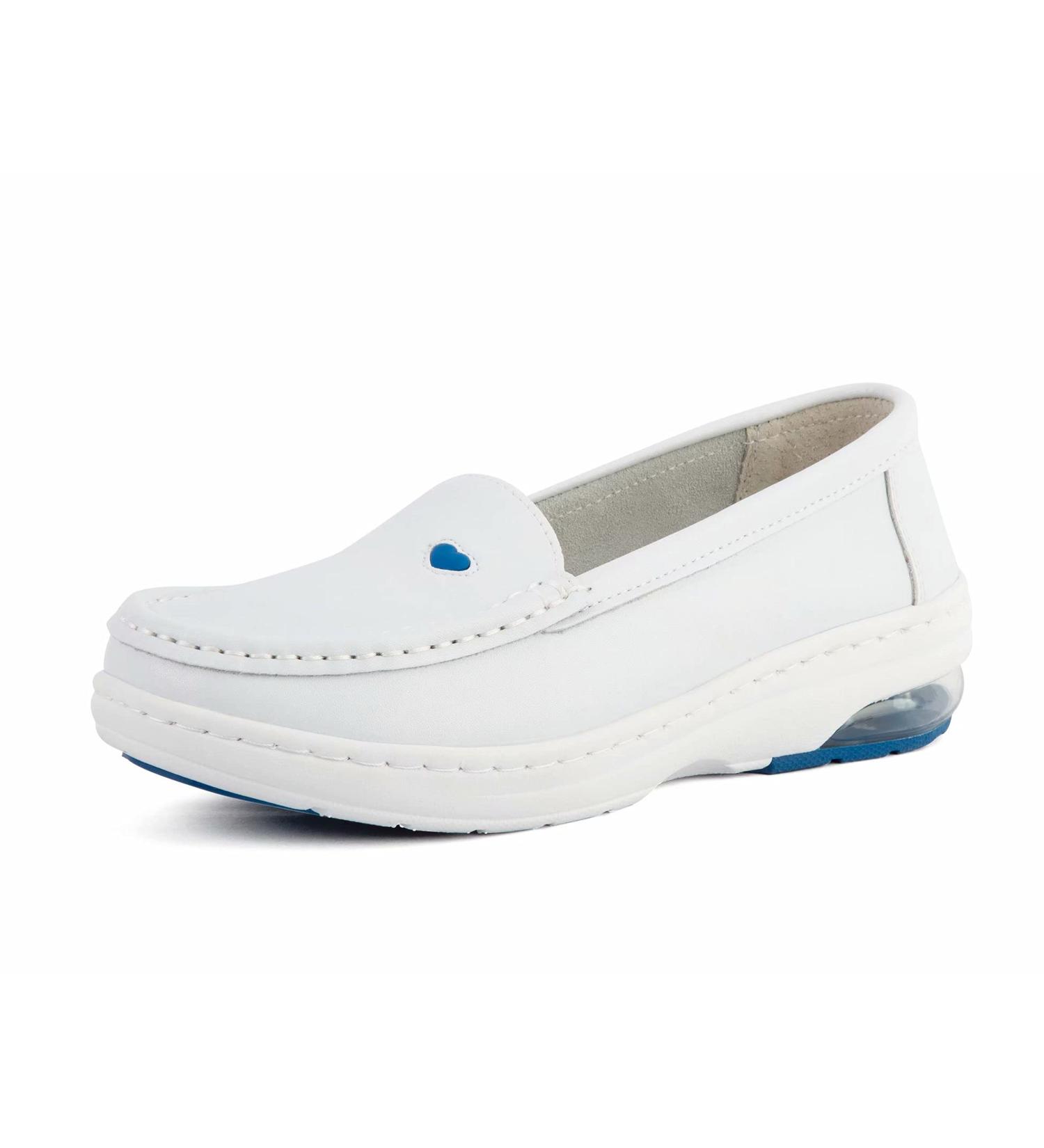 MaxMuxun Women's Non Slip Leather Nursing Shoes - Comfortable Slip-on Loafers for Restaurant Work - Blue, Size 5.5 - Buy Online on GoSupps.com