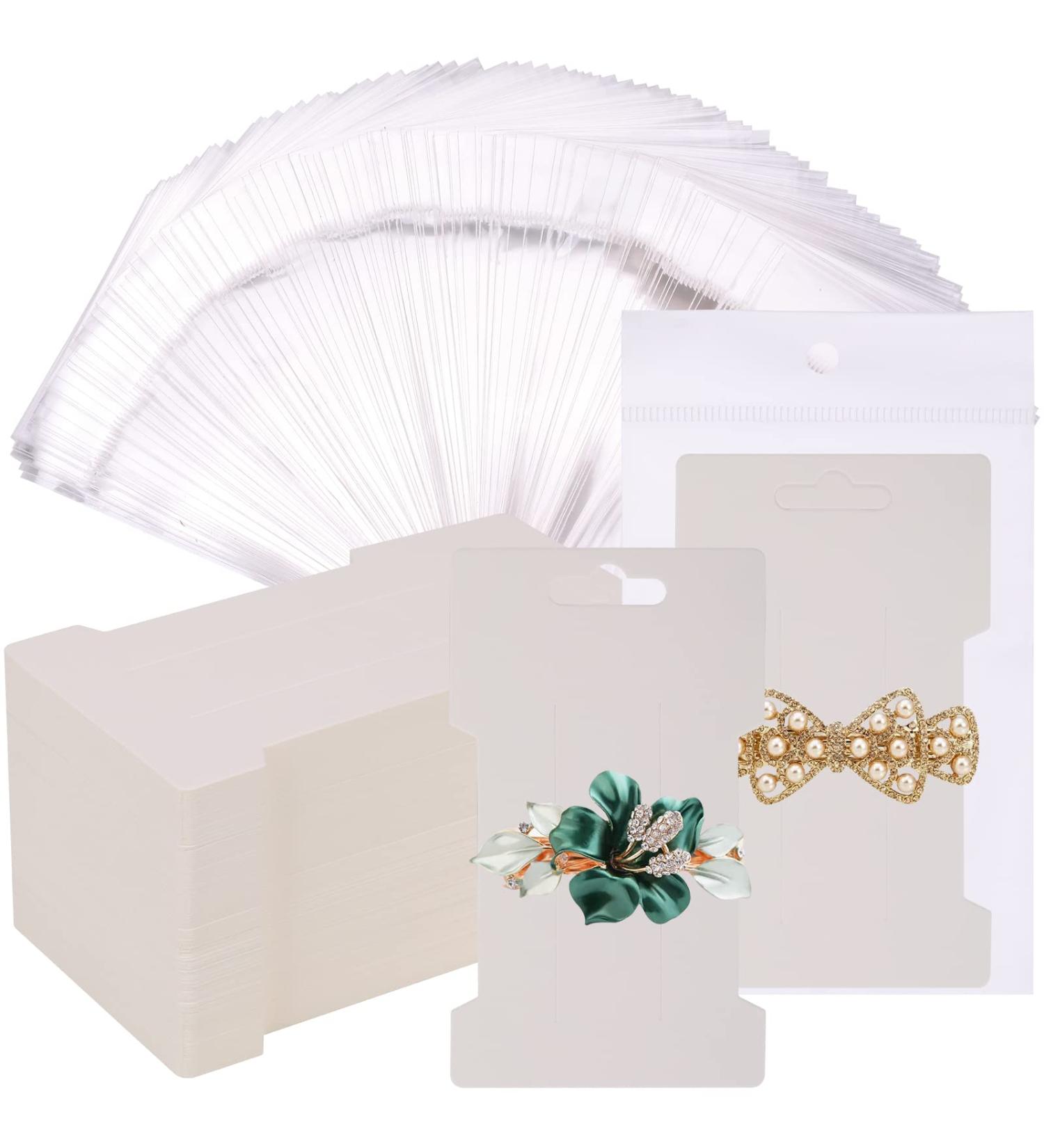 150 Pcs Hair Clip Display Cards with Self-Seal Bags | White Cardboard Jewelry Holder for Hair Barrettes - Perfect for Selling & Organizing - Buy Online on GoSupps.com