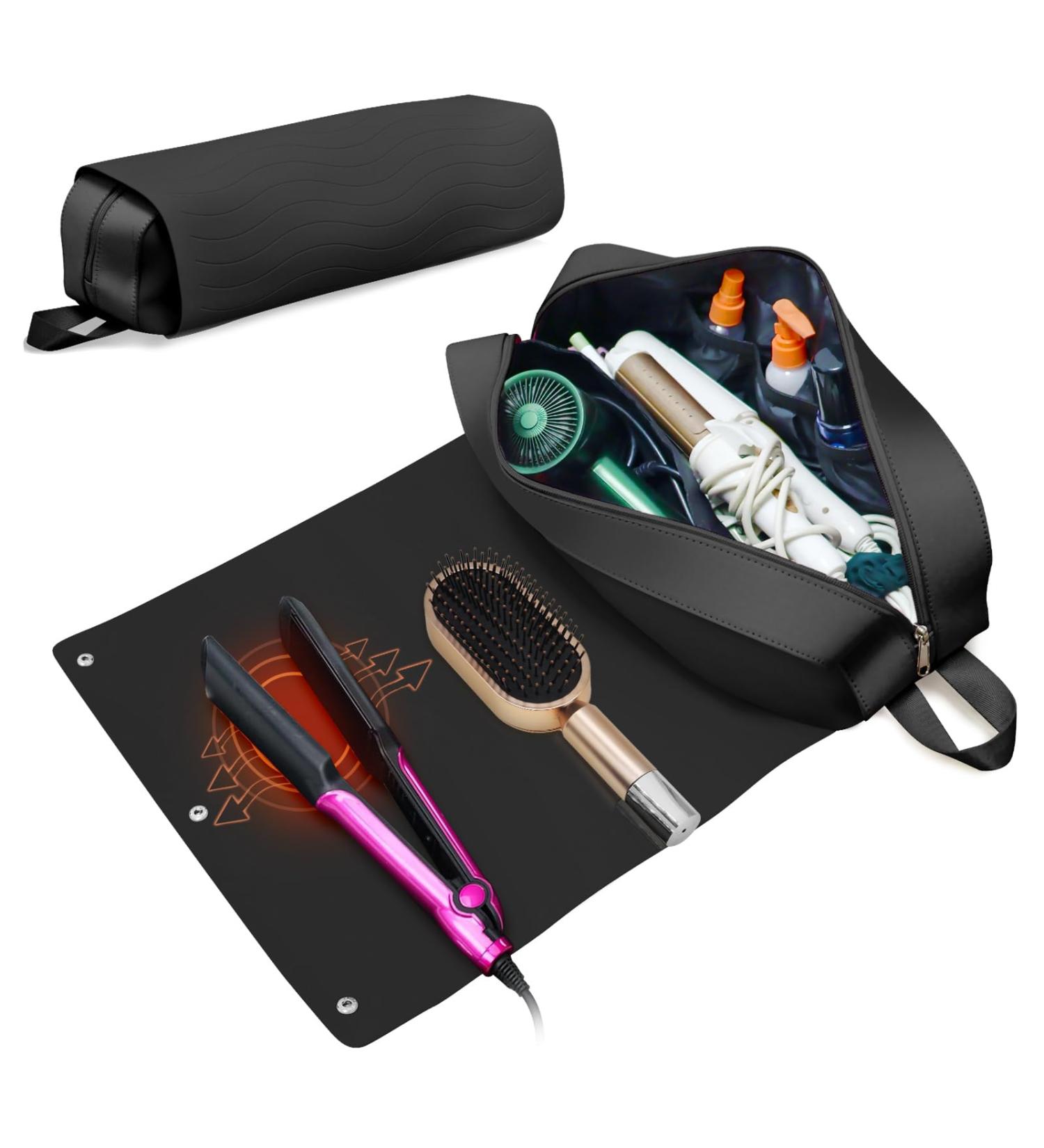 2-in-1 Hair Tools Travel Bag with Silicone Mat - Upgraded Large Capacity for Curling Iron & Hair Tools - Essential Travel Accessories for Men & Women - Buy Online on GoSupps.com