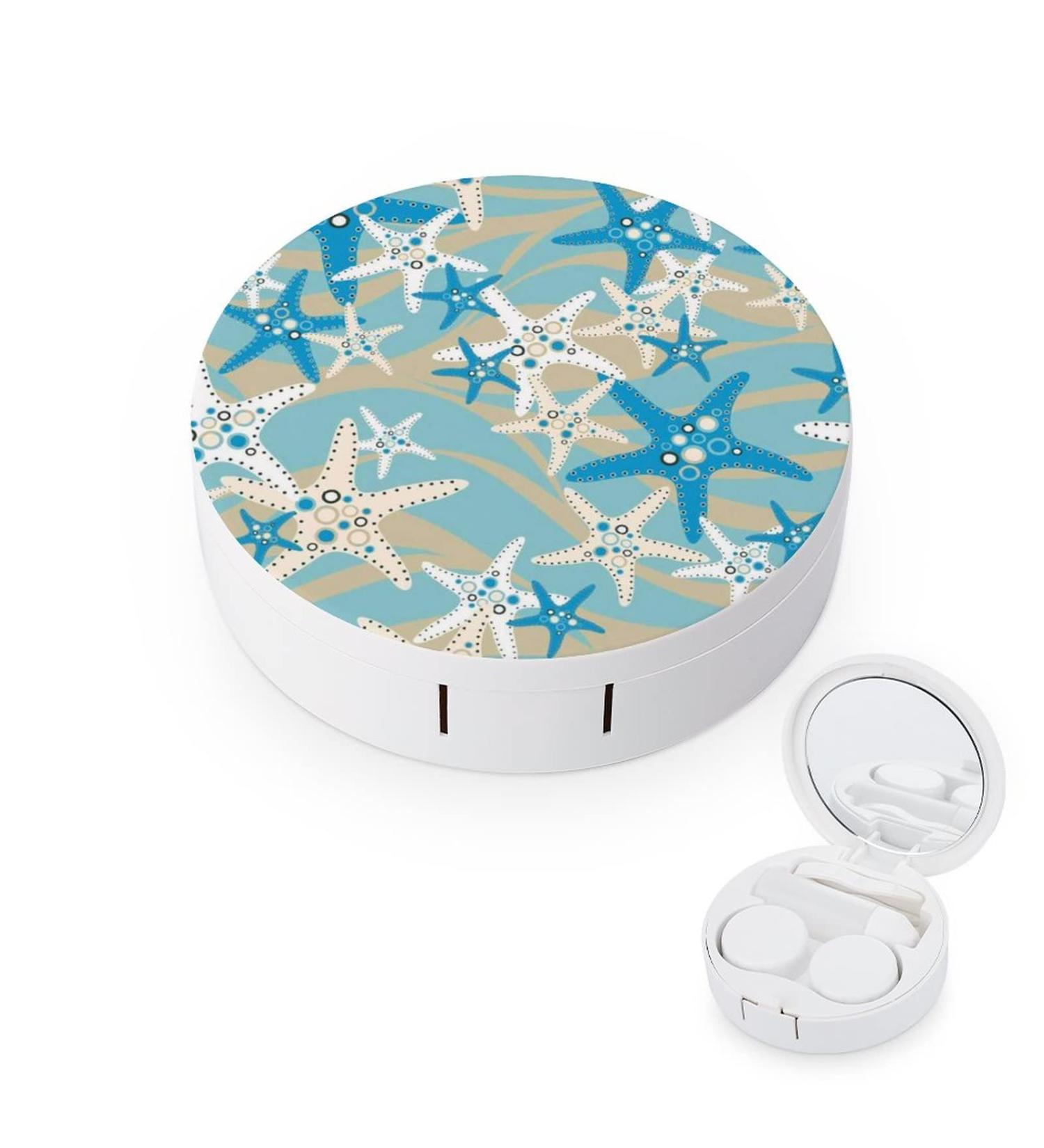 Ocean Starfish Round Case For Contact Lens Kit Storage Box with Mirror Printed - Buy Online on GoSupps.com