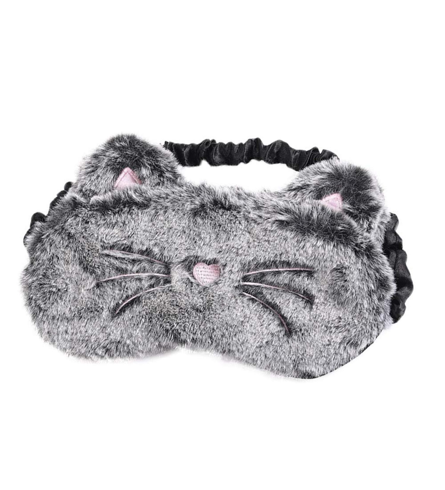 Shinywear Cute Rabbit Sleeping Eye Mask - Super Soft Plush Blindfold for Kids and Adults (Black Grey Cat) - Buy Online on GoSupps.com