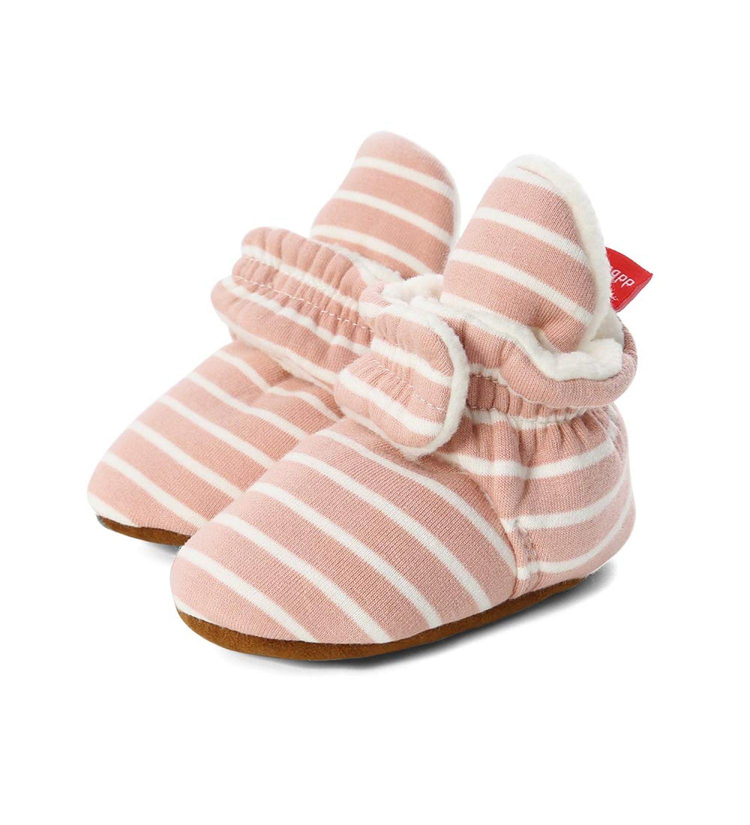 LACOFIA Baby Anti-Slip Soft Sole Slipper Booties | Infant Winter Crib Shoes 0-6 Months | B Pink Stripes - Buy Online on GoSupps.com
