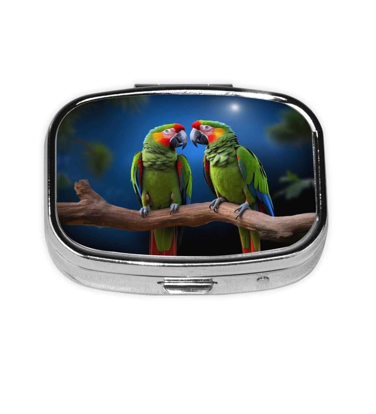 Parrots Printing Small Pill Case - Cute 2 Compartment Travel Pill Box Organizer for Purse & Pocket Gifts - Buy Online on GoSupps.com