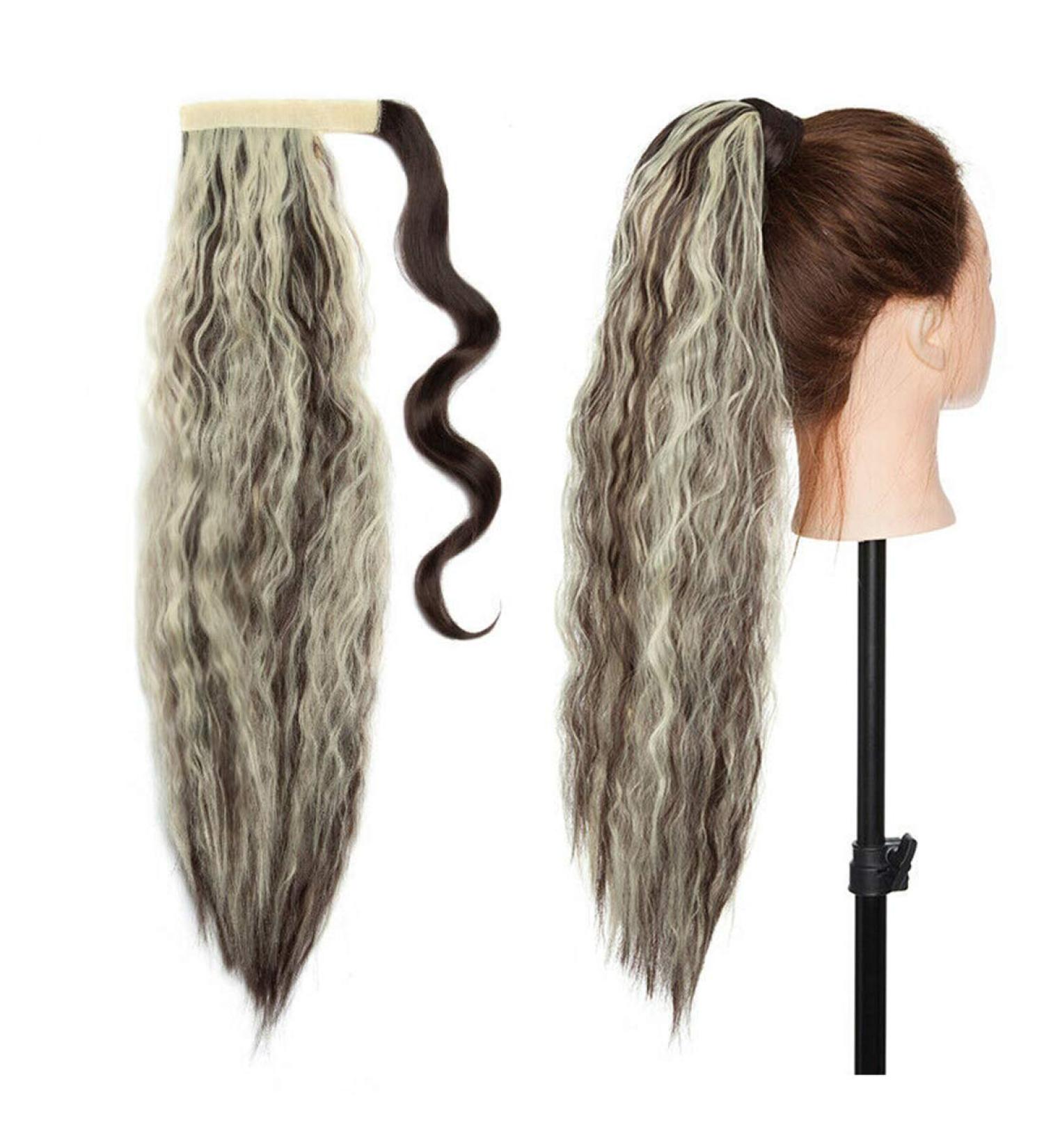 20 Inch Real Long Corn Wave Ponytail Clip in Hair Extensions - Dark Brown & Bleach Blonde - Buy Online on GoSupps.com