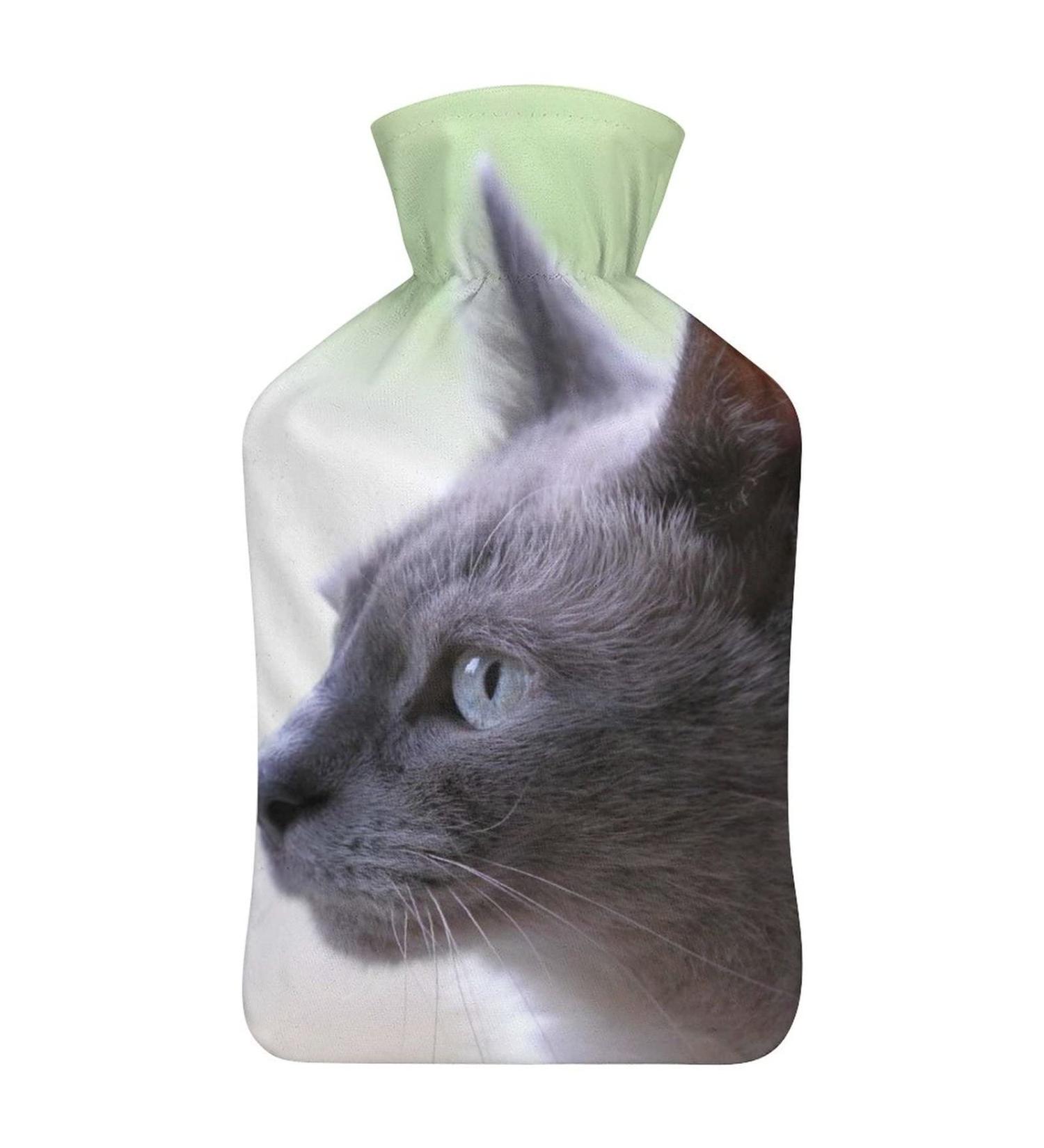 Gray Cat Hot Water Bottle | Plush Cover Bed Warmer for Adults & Children - 26.5x15.3cm | International Shipping - Buy Online on GoSupps.com