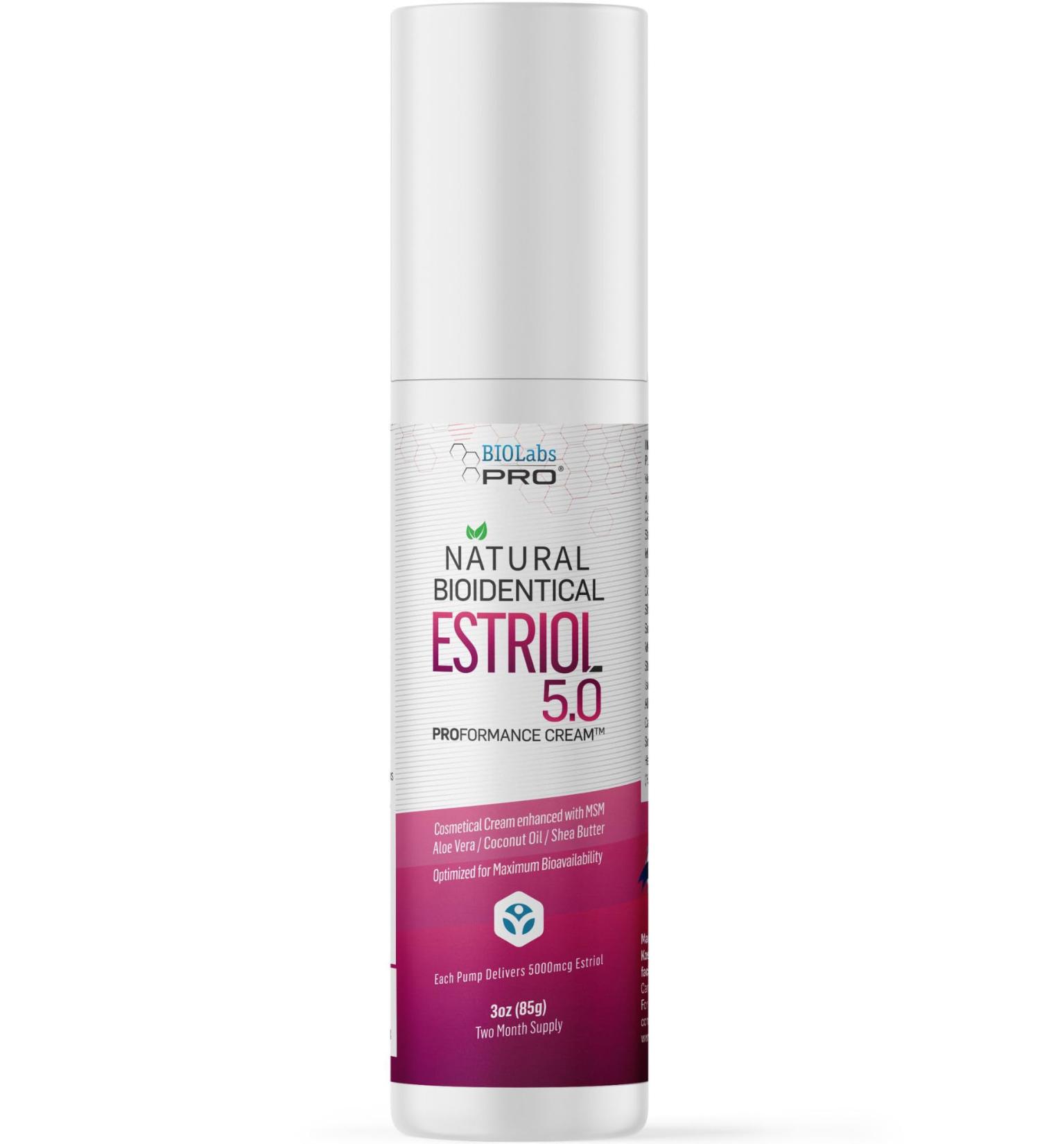BIOLABS PRO Estri Cream - Bioidentical E3 Cream - Menopausal Support for Women - 5mg E3 Per Dose - Two Month Supply - 3oz - Buy Online on GoSupps.com
