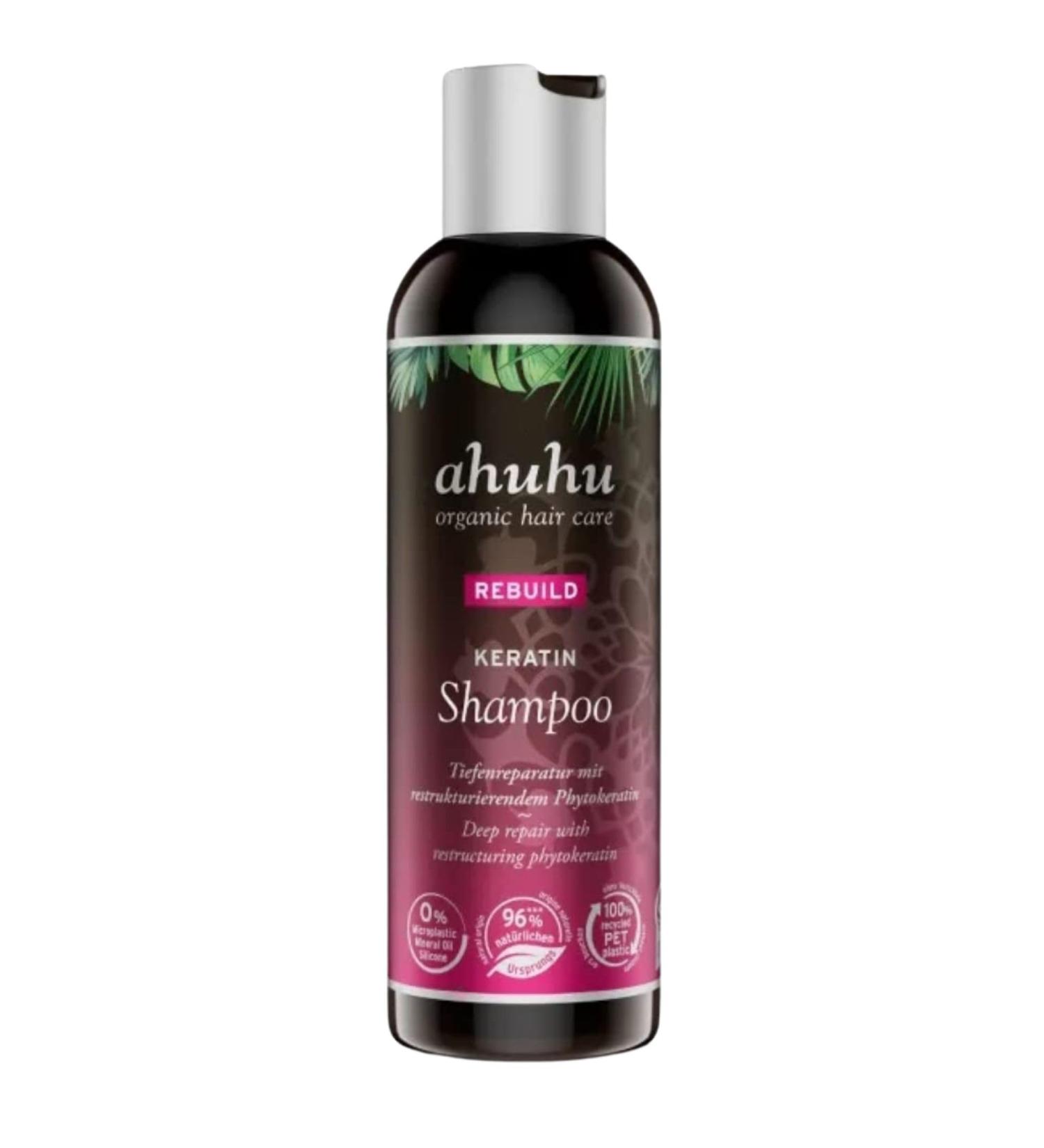 Ahuhu Rebuild Keratin Shampoo 200ml - Deeply Restructuring Vegan Hair Care with Herbal Phytokeratin & Pomegranate - Buy Online on GoSupps.com