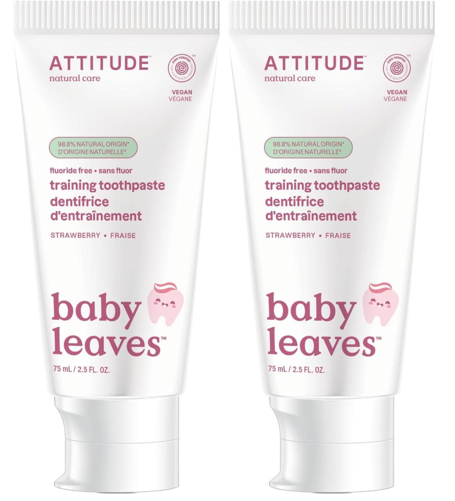 Attitude Baby and Child Fluoride-Free Training Toothpaste Naturally Derived Ingredients Vegan EWG Verified Strawberry 2.6 Oz (Pack of 2) 2.6 Ounce (Pack of 2) - Buy Online on GoSupps.com