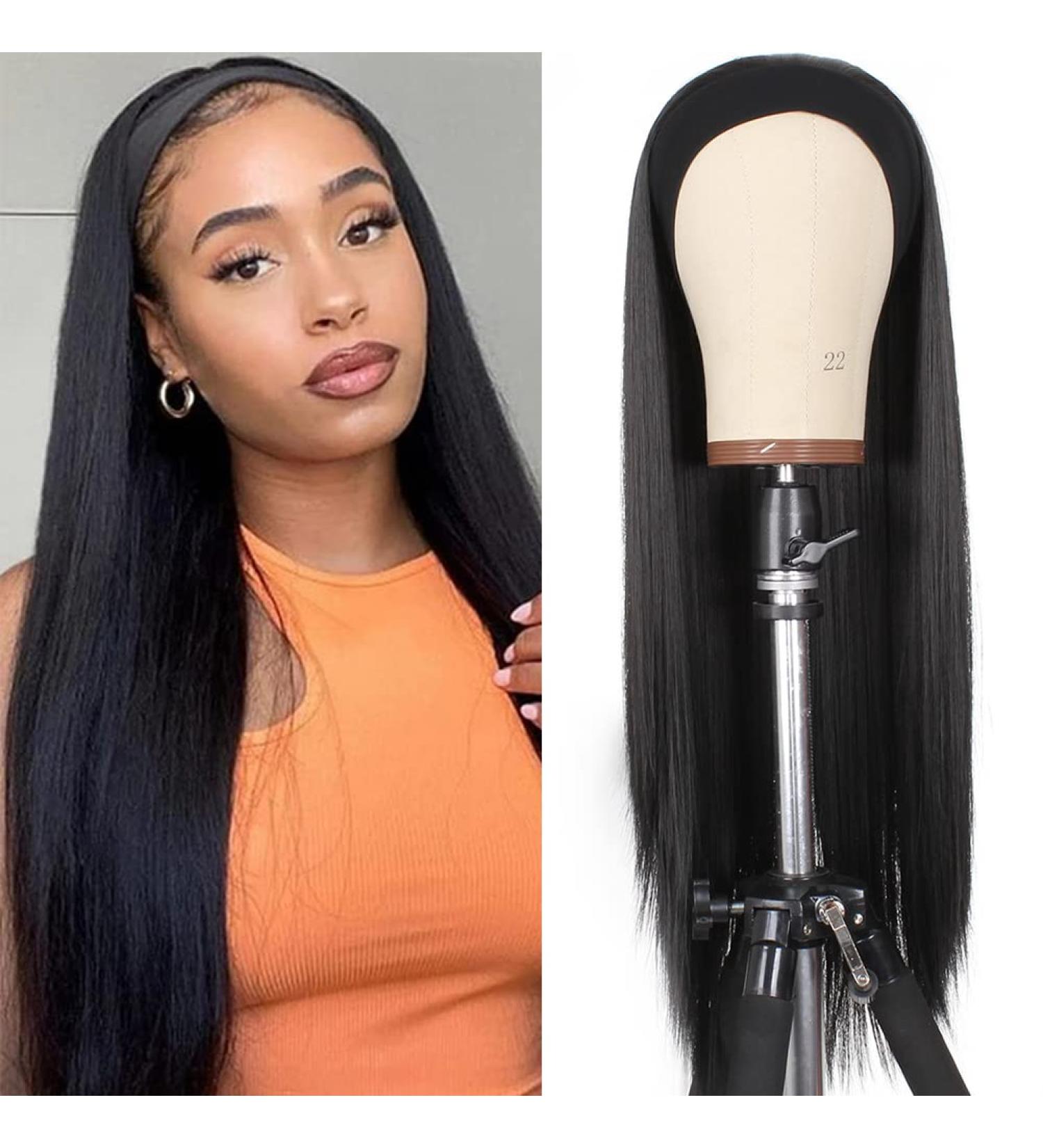 Xtrend 24 Headband Wig 24 Inch Straight Black None Lace Front Glueless Natural Looking Wig for Women - Daily Use - Buy Online on GoSupps.com