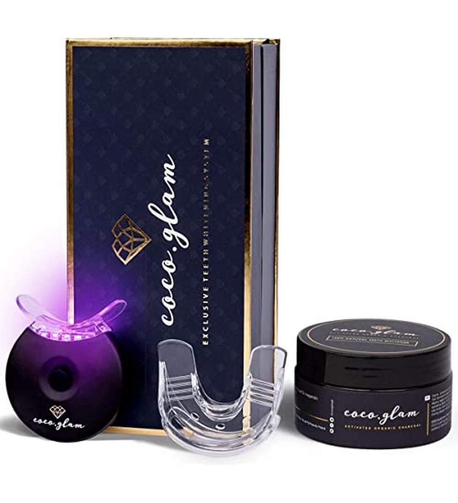 Coco Glam Tooth Whitening Set - Pink Teeth Whitening Kit with Activated Carbon & Coconut Powder for Healthy White Teeth - Effective Tooth Bleaching System - Buy Online on GoSupps.com