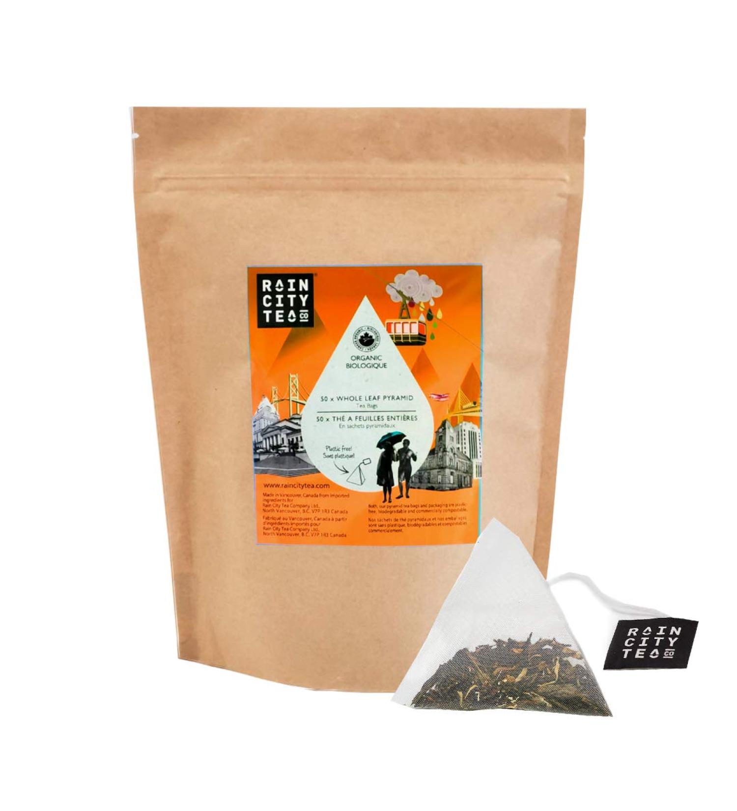 Peach Mango Swirl Pyramid Organic Greentea Bags - 50 Compostable Whole Leaf Chai Tea Bags - USDA Certified l Cellulose Inner Packaging l - Buy Online on GoSupps.com