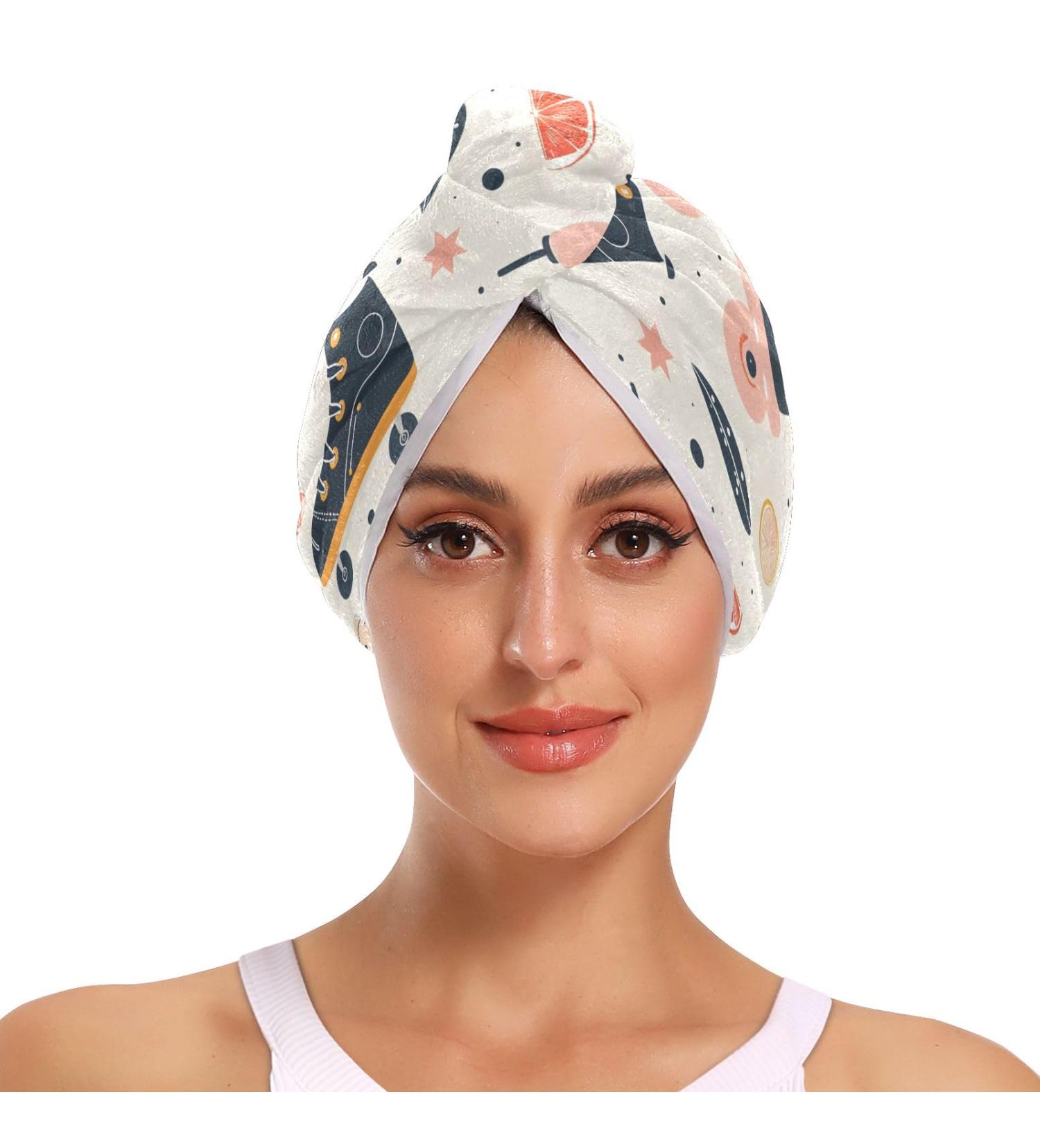Skates Grapefruit Slices Hair Towels 2 Pack | Super Absorbent Quick Dry Hair Turbans for Women & Girls - Buy Online on GoSupps.com