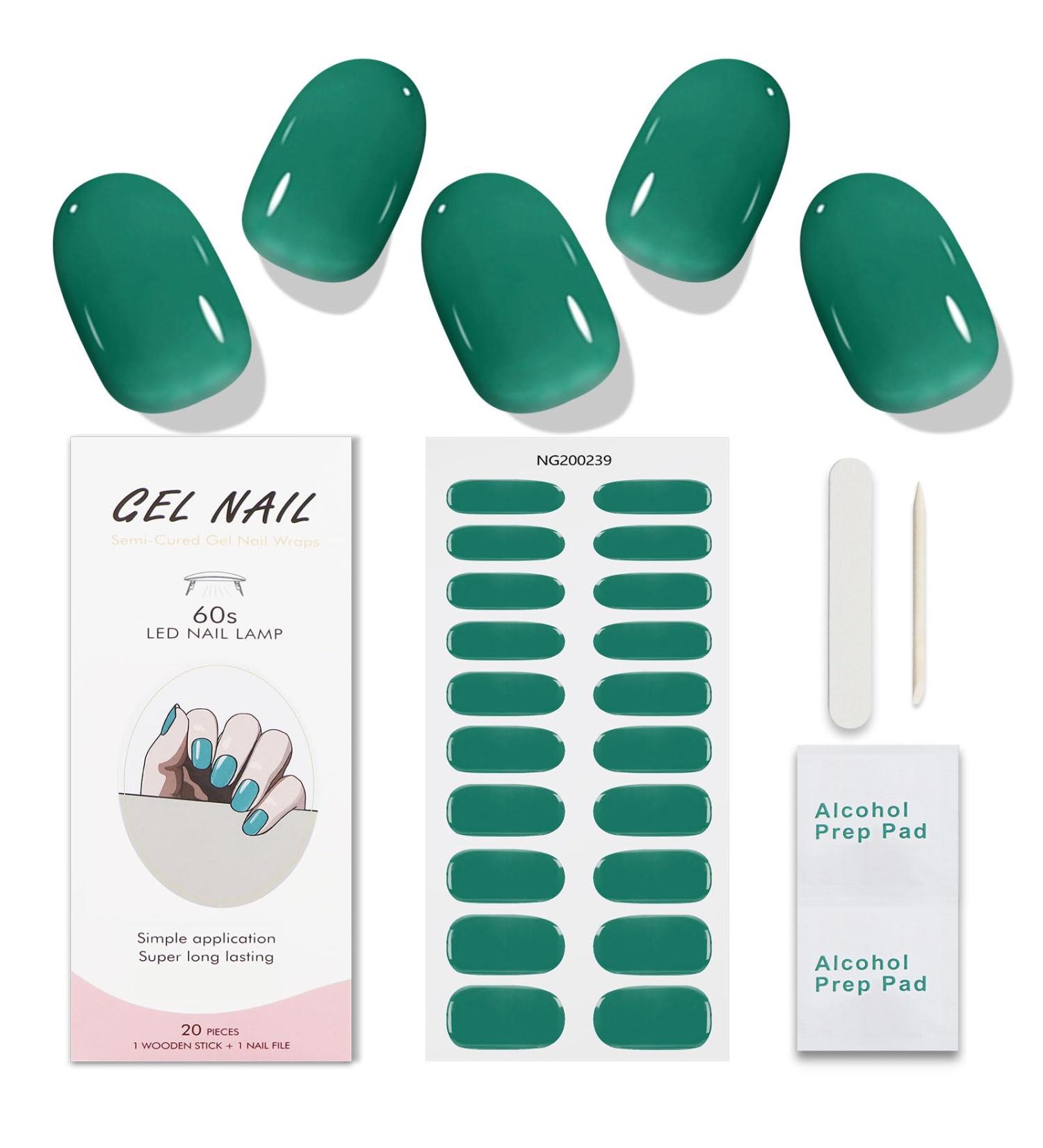 JMEOWIO Gel Nail Stickers Dark Green Semi Cured Gel Nail Strips Wraps UV/LED Nail Supplies Nail Art Design Decoration Accessories - Buy Online on GoSupps.com