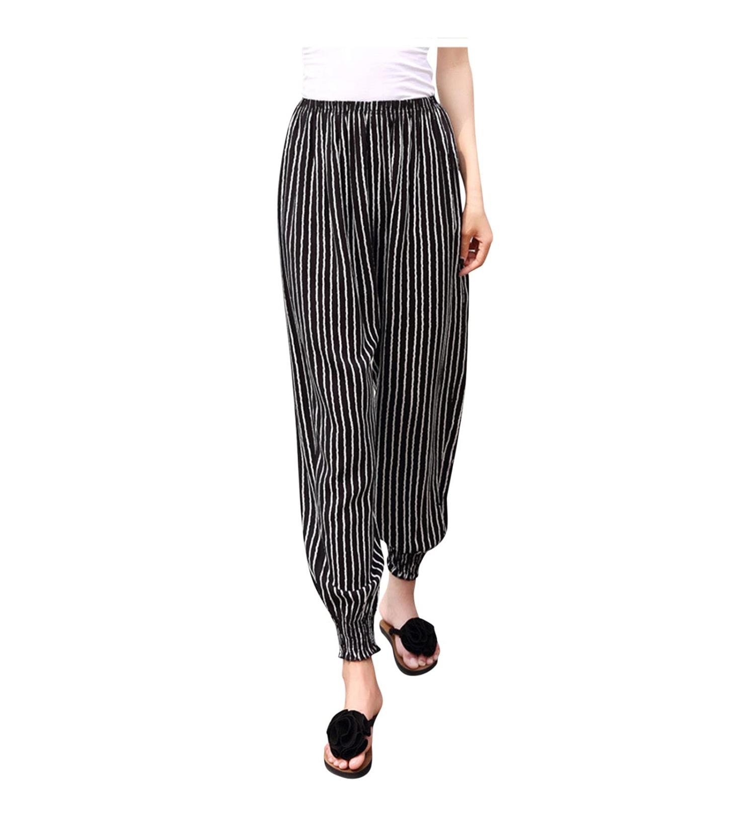 Women's Loose Summer Bohemian Harem Beach Pants - Light Elastic Waist Casual & Yoga Trousers - Buy Online on GoSupps.com