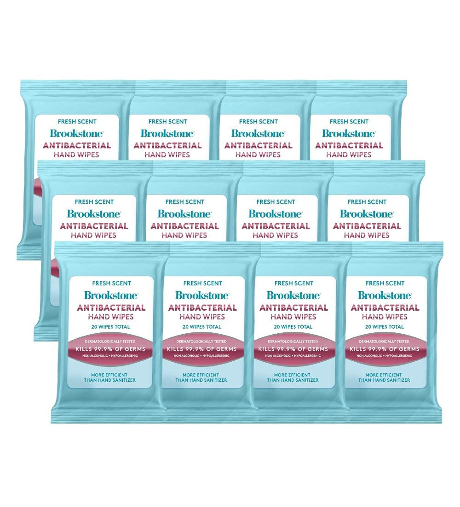 Brookstone 12 Packs - 20 Count Sanitizing Hand Wipes for Cleansing and Waterless Wash - Travel Size, 240 Wipes (Clear Fresh) - Buy Online on GoSupps.com