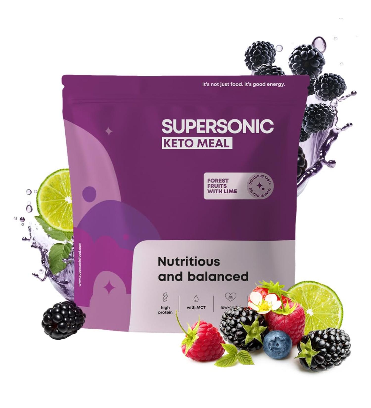 Buy Supersonic Keto Meal Replacement Shake - Forest Fruits & Lime 800g | Whey Protein with Amino Acids MCT & Vitamins | Sugar-Free Meal Powder - Buy Online on GoSupps.com